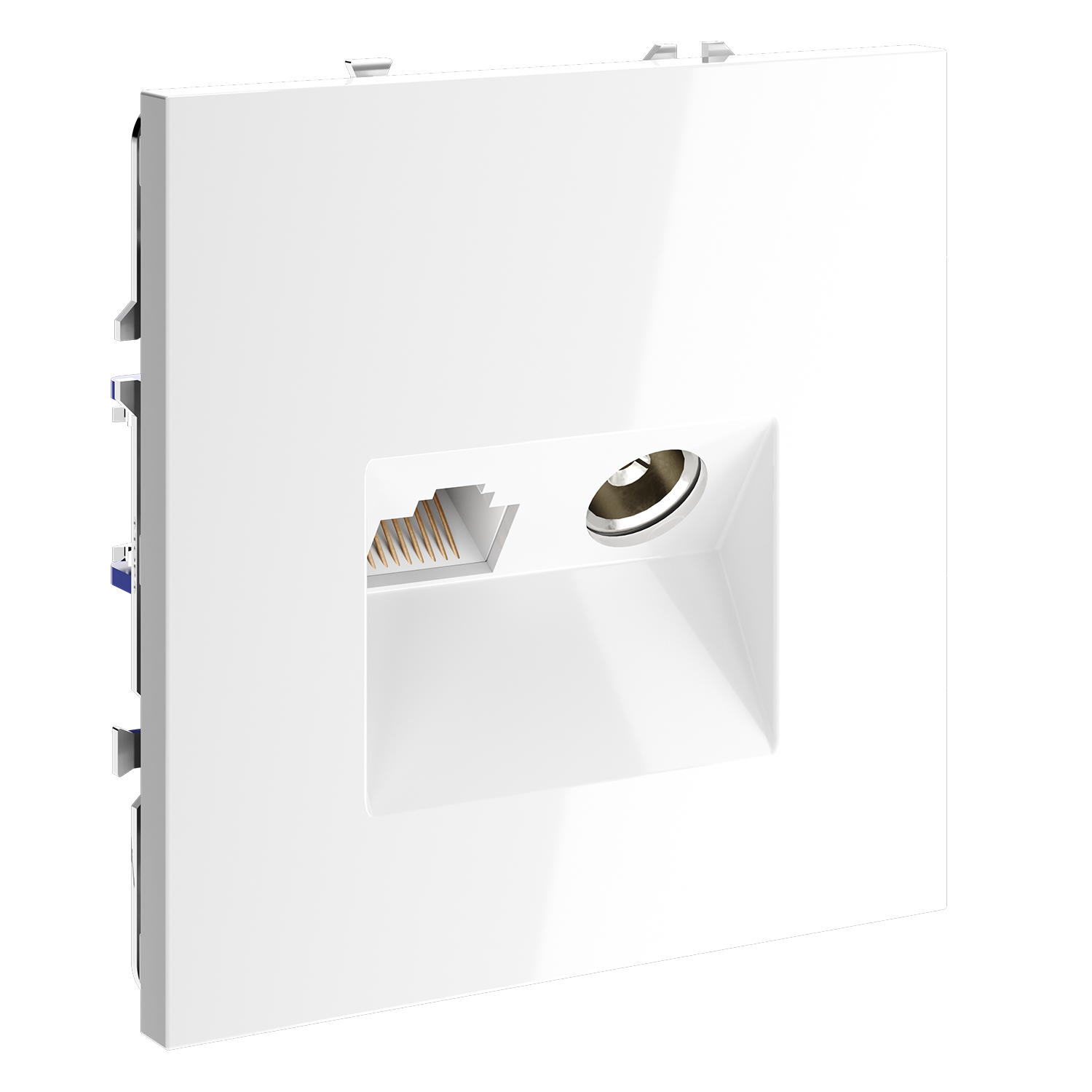 Розетка телевизионная встраиваемая TV+RJ45 кат. 6, белый глянцевый Voltum S70 VLS060701, Пластик глянцевая