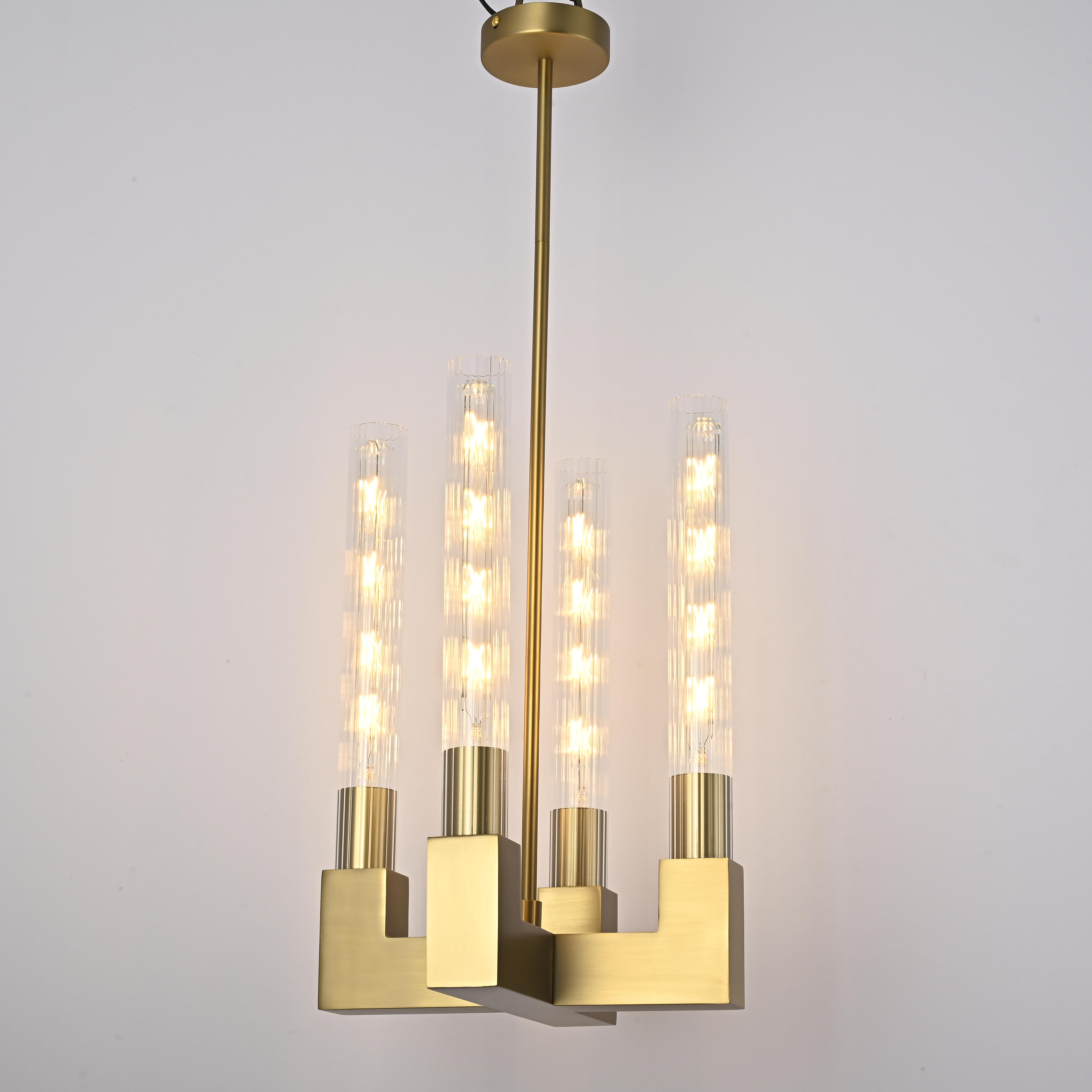 Люстра на штанге CANELLE Pendant lamp 4 Modern Brass 30*30*45 см, 4*E27*60W, ImperiumLoft 40.1566, Латунь