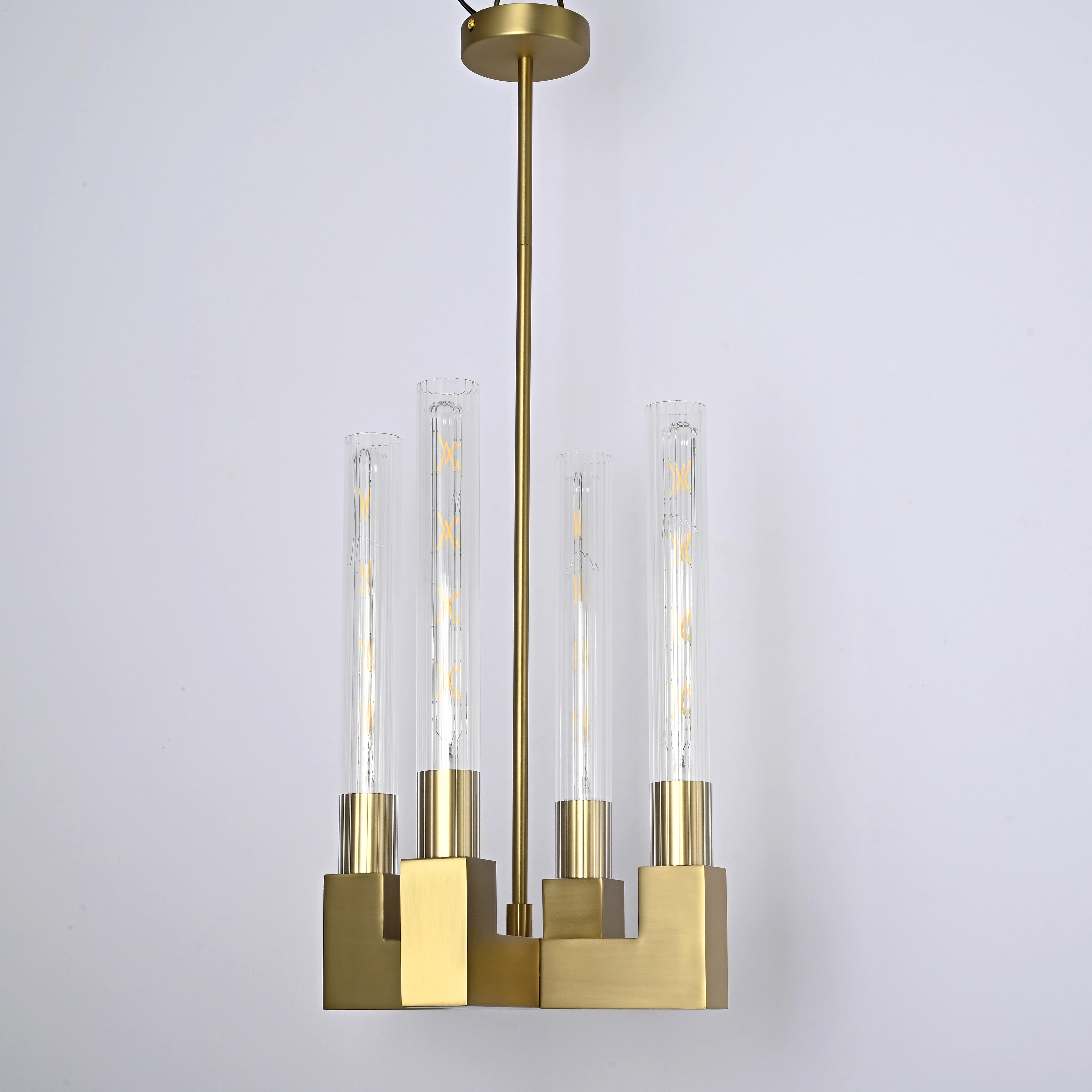 Люстра на штанге CANELLE Pendant lamp 4 Modern Brass 30*30*45 см, 4*E27*60W, ImperiumLoft 40.1566, Латунь
