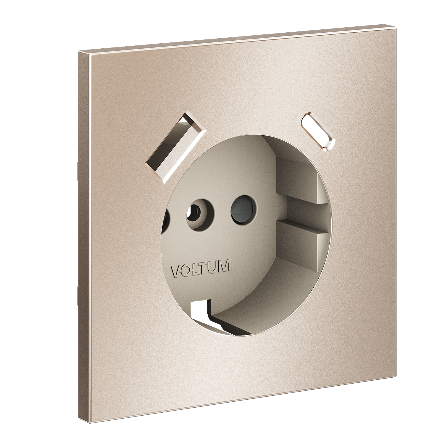 Накладка для розетки с заземлением и защитными шторками, с USB A+C, S70 Metal, платина Voltum VLSM001010