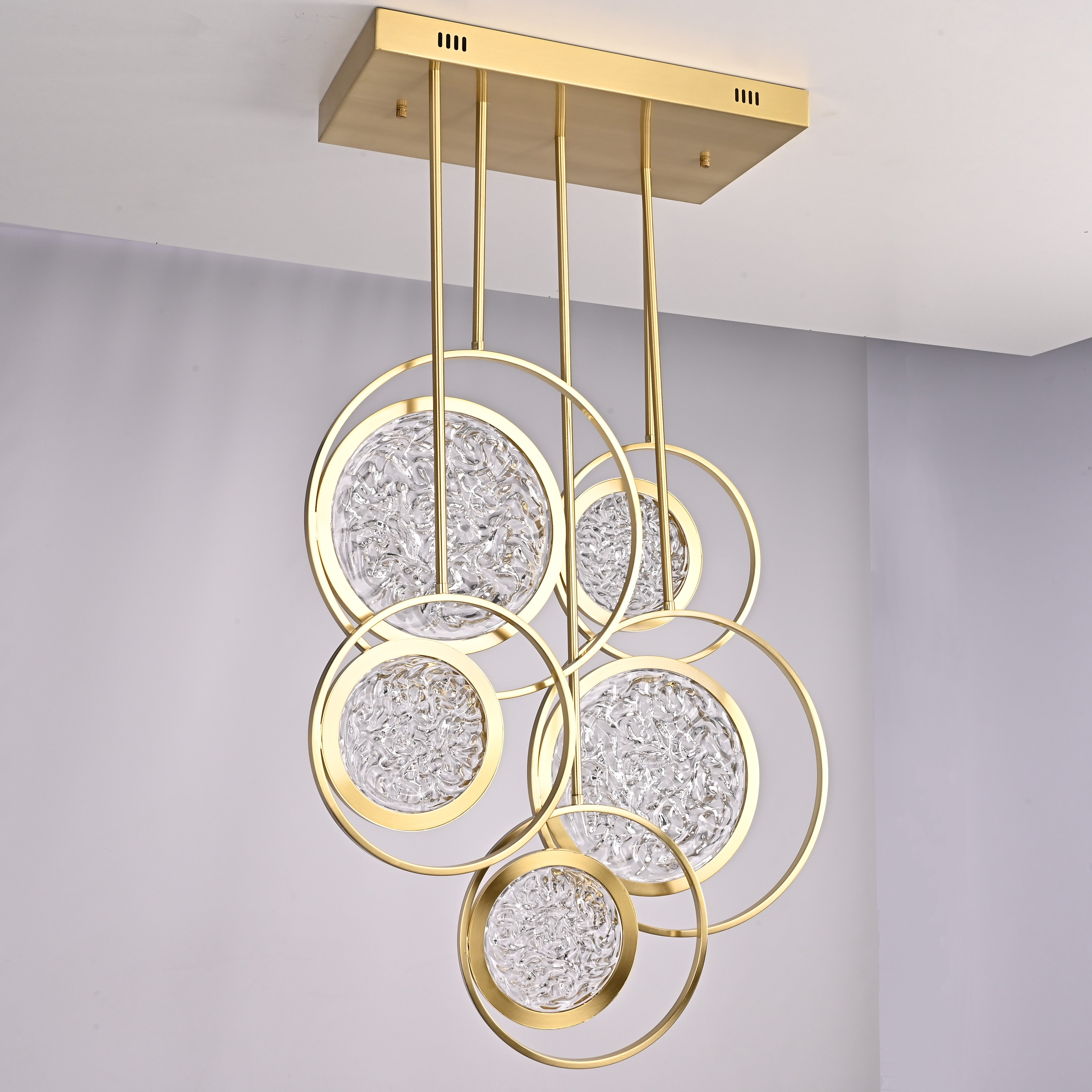 Дизайнерская люстра на штанге ЛУНА lighting collection L60 42*18*18 см, 5*LED*11W, 3000K, ImperiumLoft CAMEO01, Золотистый