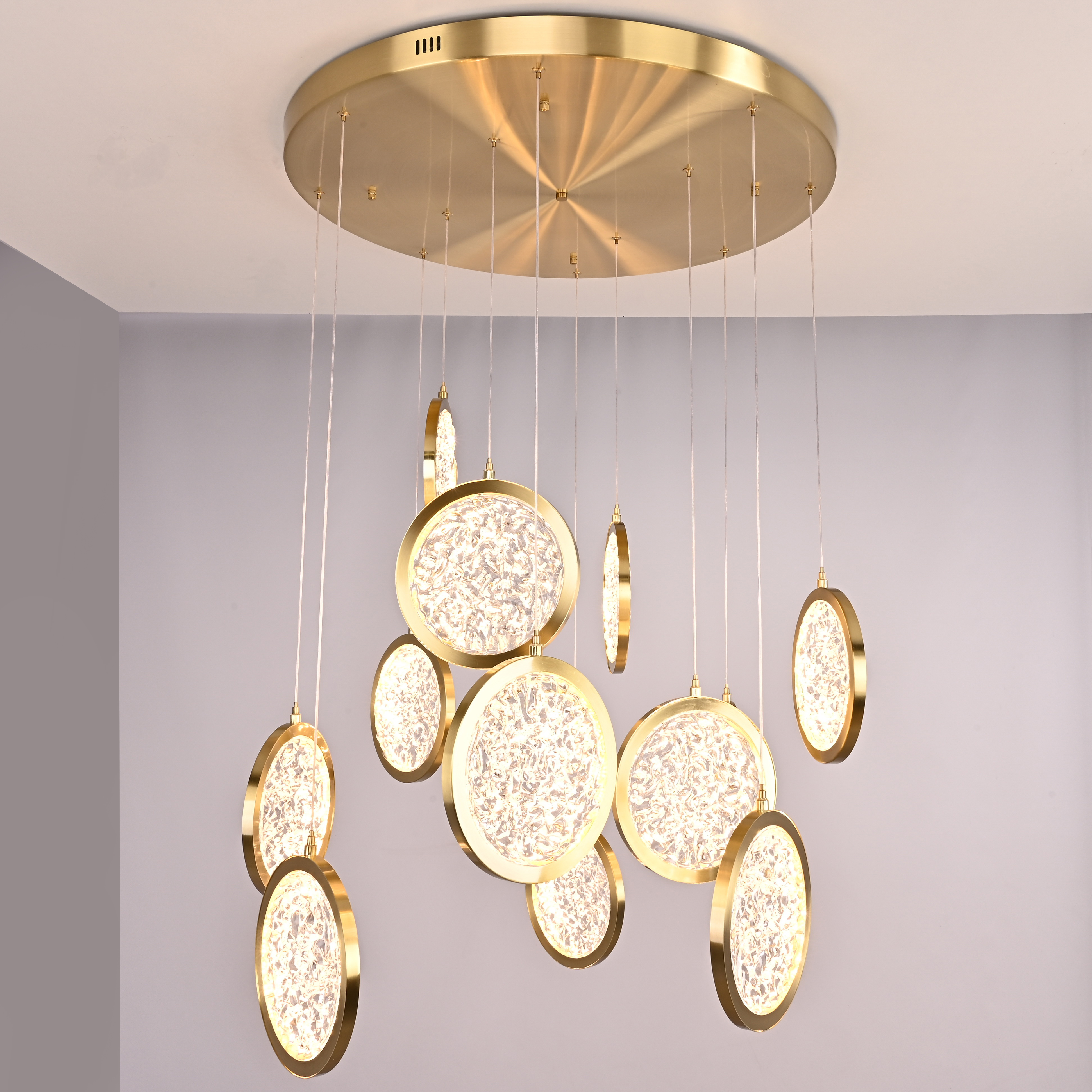 Дизайнерская подвесная люстра ЛУНА lighting collection D70 77*20*20 см, 12*LED*10W, 3000K, ImperiumLoft CAMEO01, Золотистый