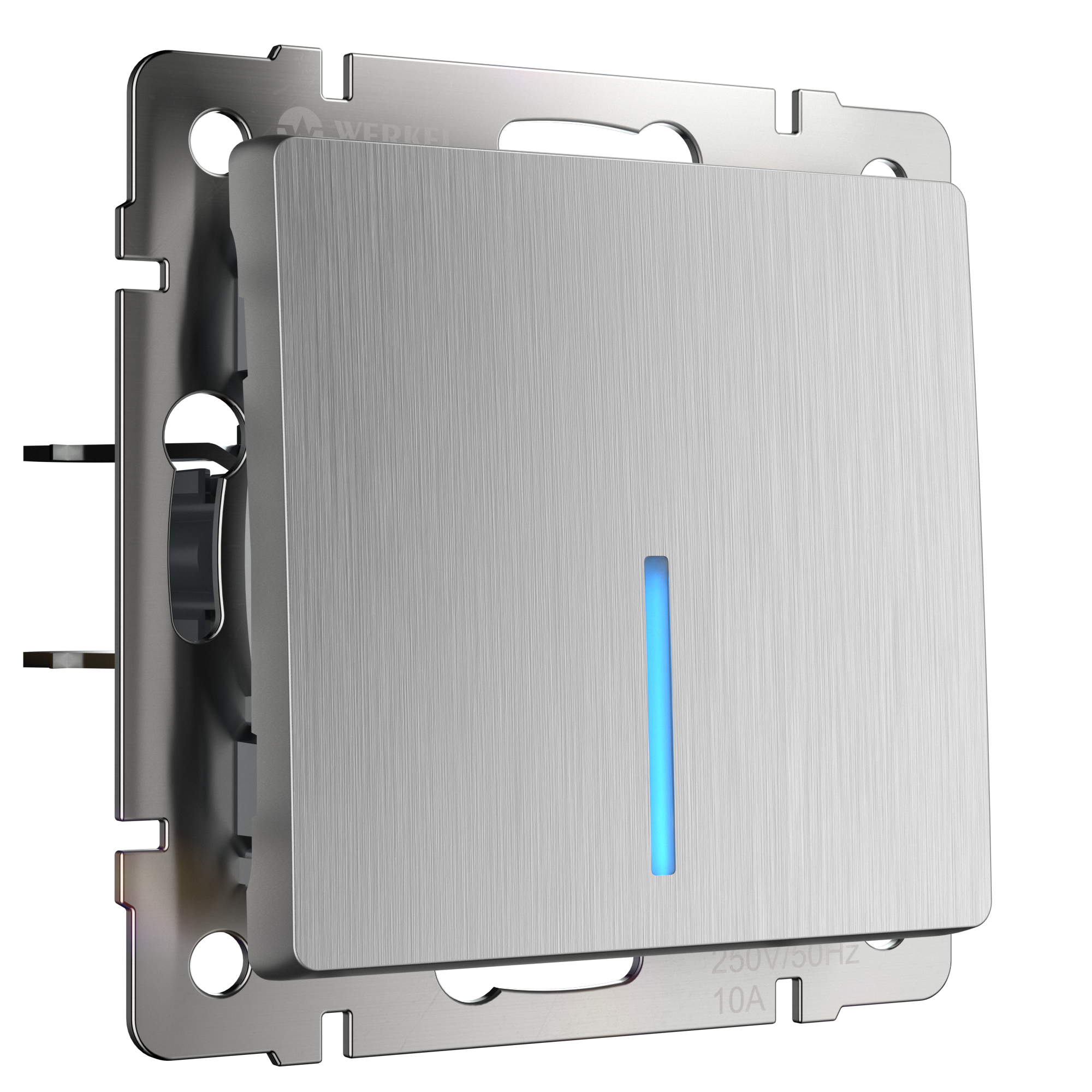 W1110109 Выключатель одноклавишный с подсветкой, cеребряный рифленый Werkel, 4690389157578