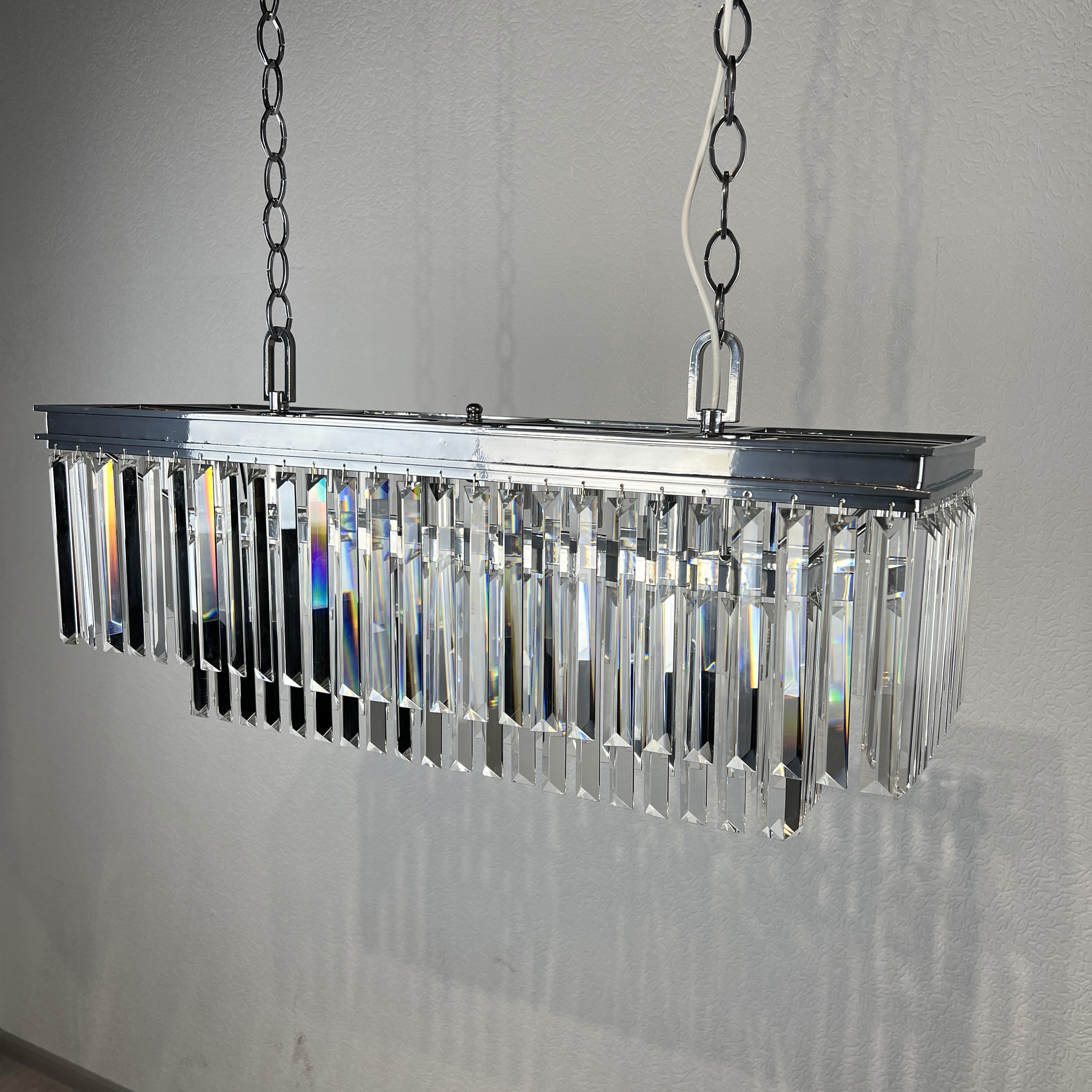 Подвесная люстра RH 1920S ODEON CLEAR GLASS FRINGE chrome 94*47*47 см, 8*E14*40W, ImperiumLoft 40.1536, Хром