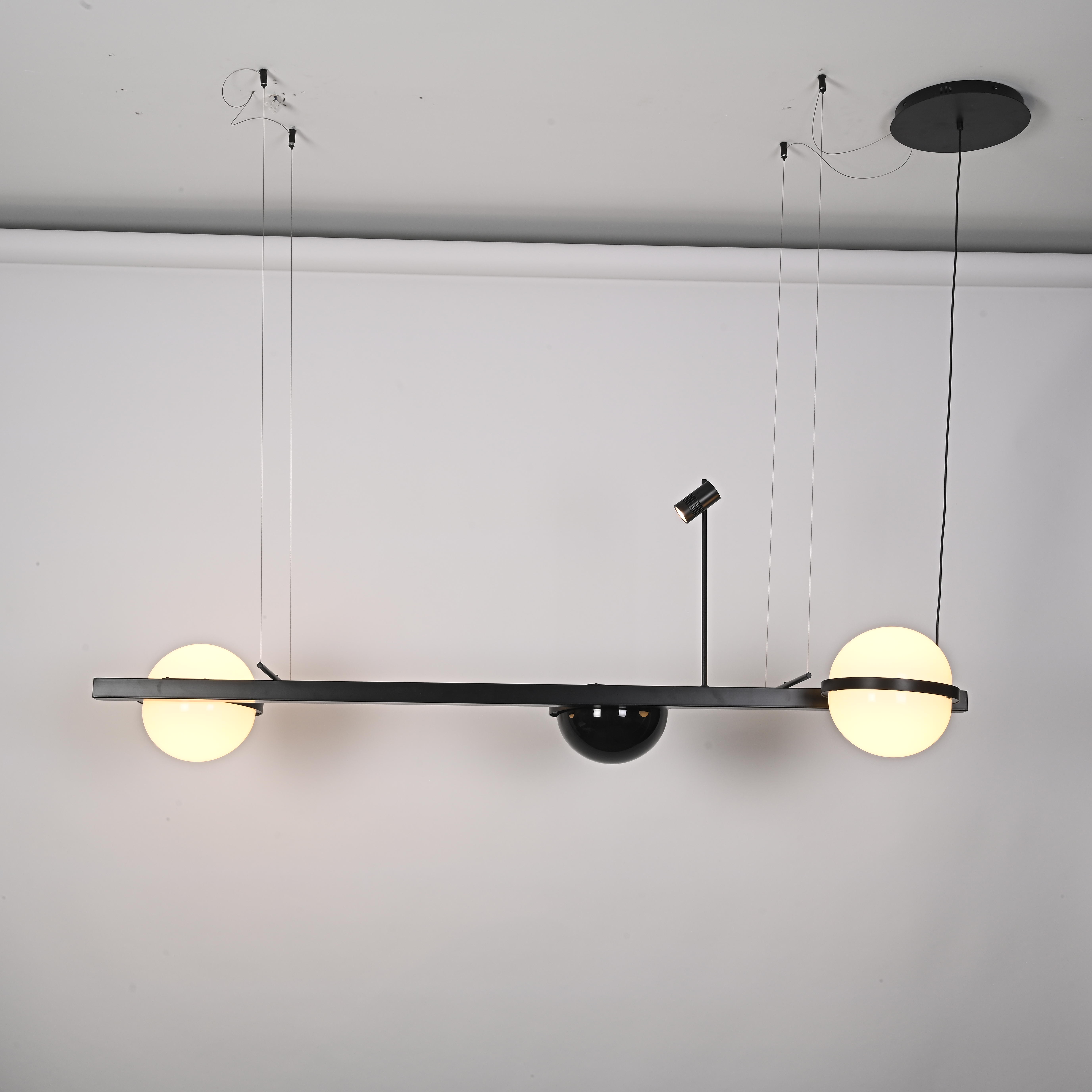 Реечный подвесной светильник PALMA Wall lamp 2 шара + 1 вазон горизонтальная 150*48*47 см, 3*LED*10, 2W, 3000, 4000, 5000K, ImperiumLoft 22.93726, Серый