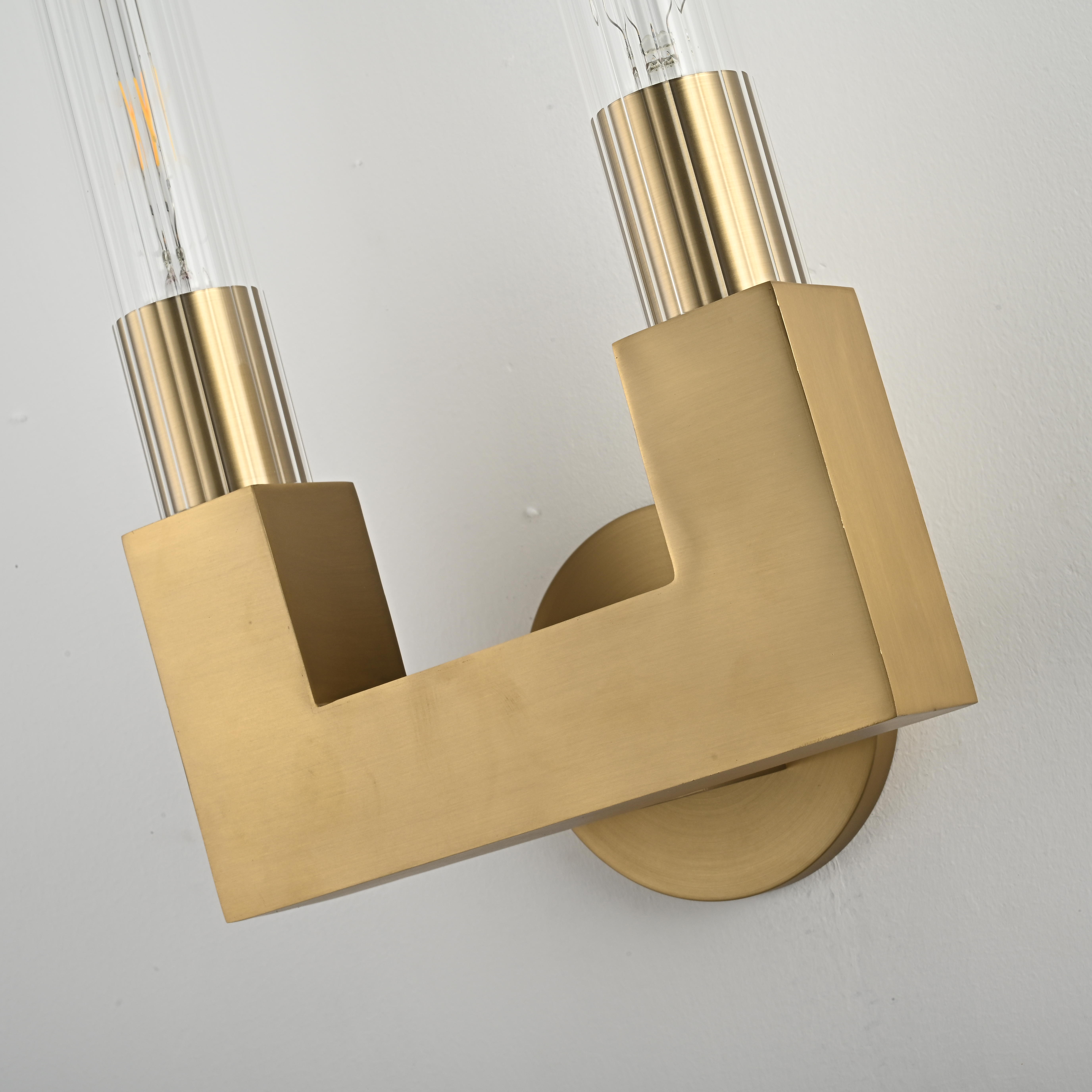 Бра CANELLE wall lamp DOUBLE Sconces 22*22*48 см, 2*E27*60W, ImperiumLoft 44.32, Латунь