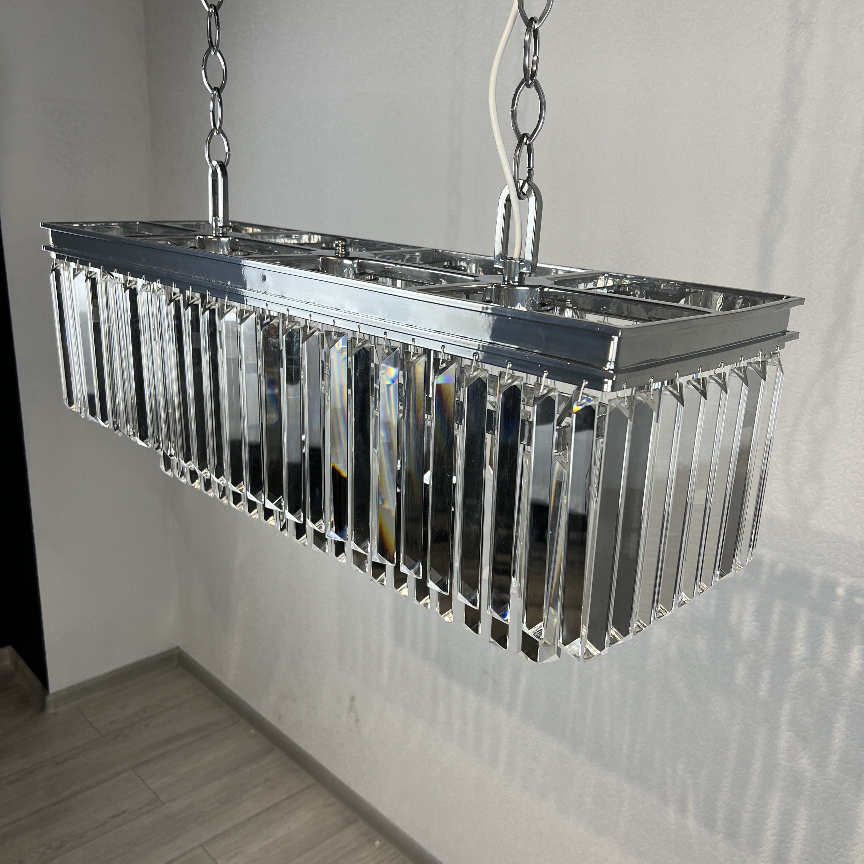Подвесная люстра RH 1920S ODEON CLEAR GLASS FRINGE chrome 94*47*47 см, 8*E14*40W, ImperiumLoft 40.1536, Хром