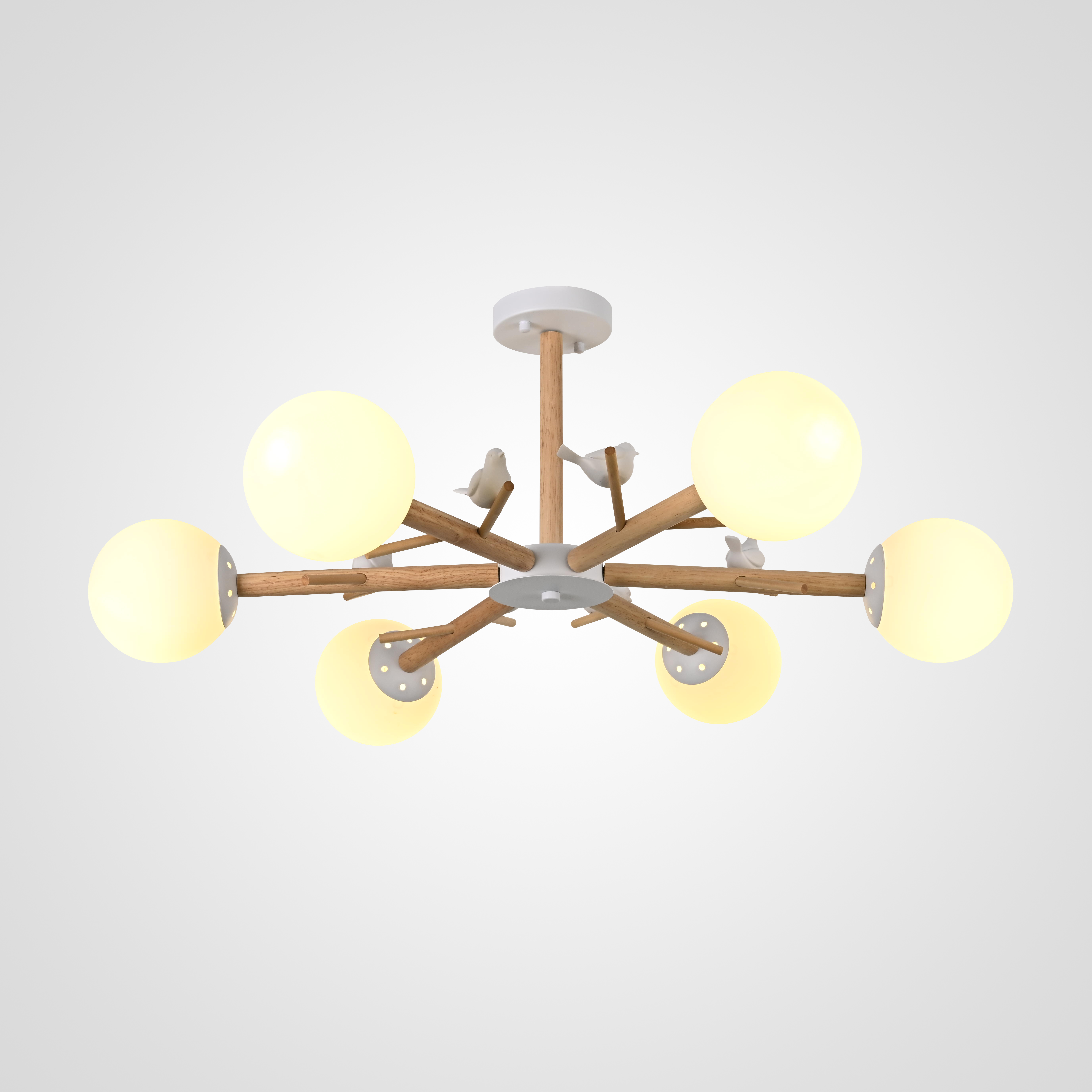 Потолочная люстра FINCH 6 87*87*32 см, 6*E27*60W, ImperiumLoft FINCH01, Белый, Орех