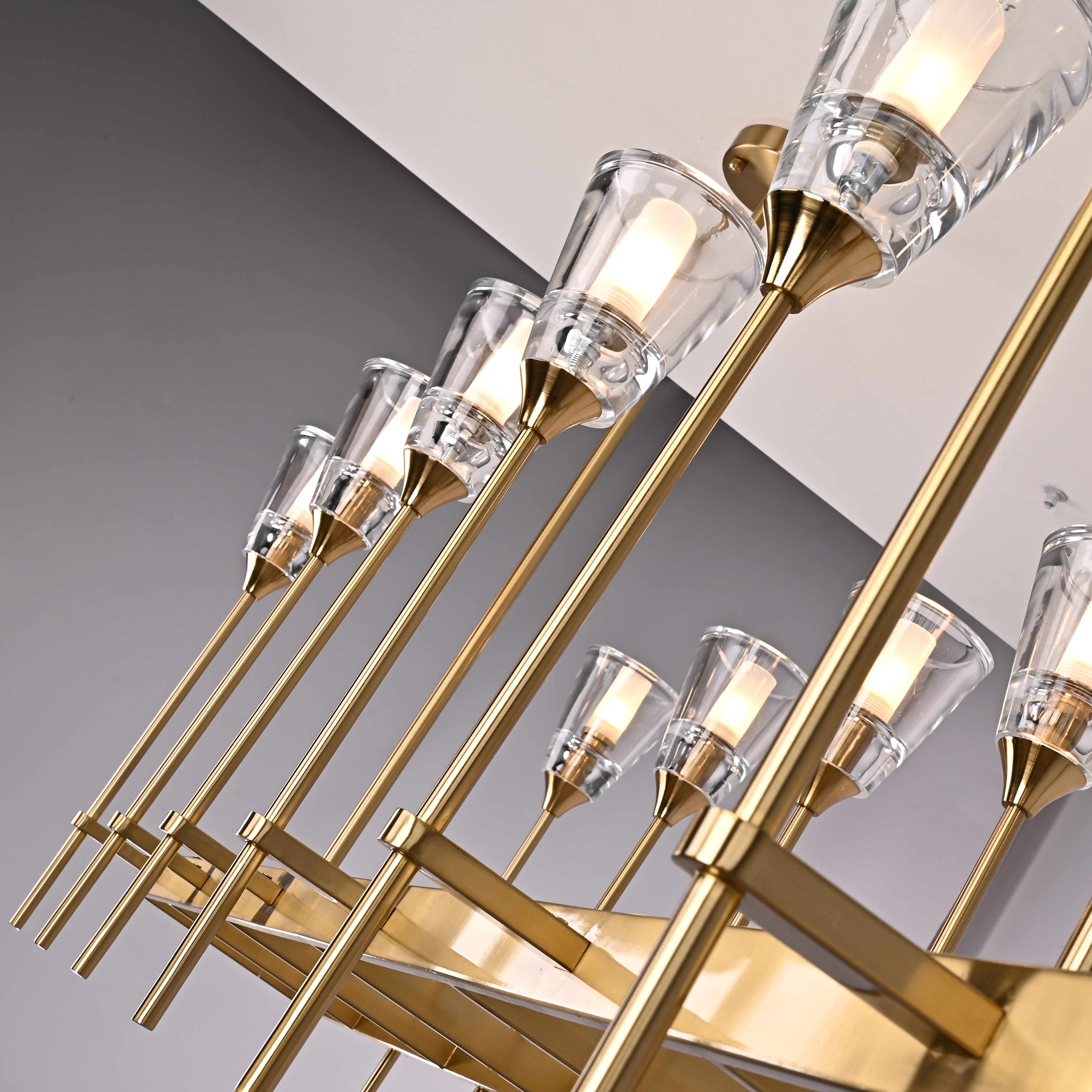 Люстра на штанге TORCHE DE VERRE Linear Chandelier 12 139*45*50 см, 12*G9*40W, ImperiumLoft 40.1548, Латунь