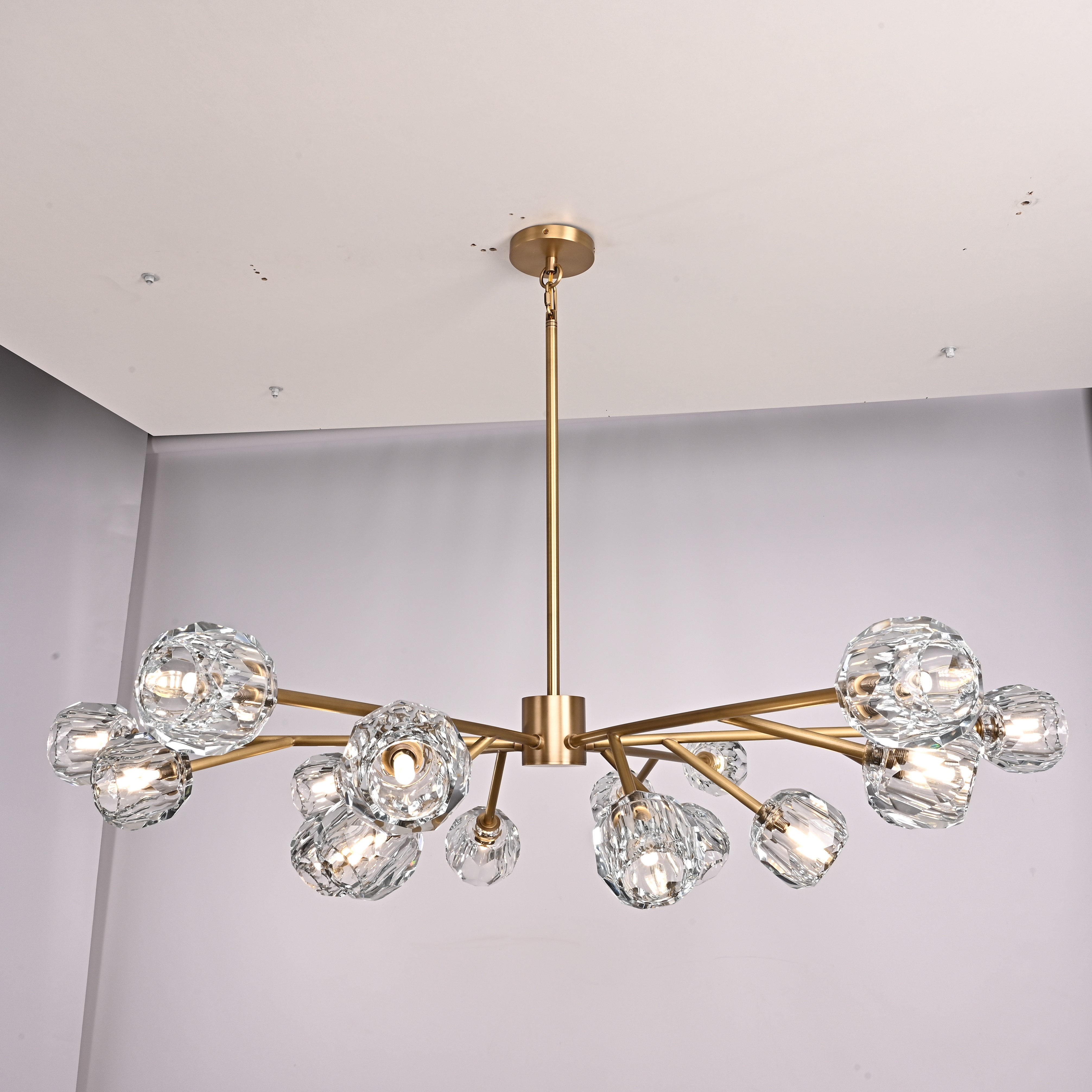 Люстра на штанге Boule De Cristal Round Chandelier 18 120*120*30 см, 18*G9*40W, ImperiumLoft 40.1218, Латунь