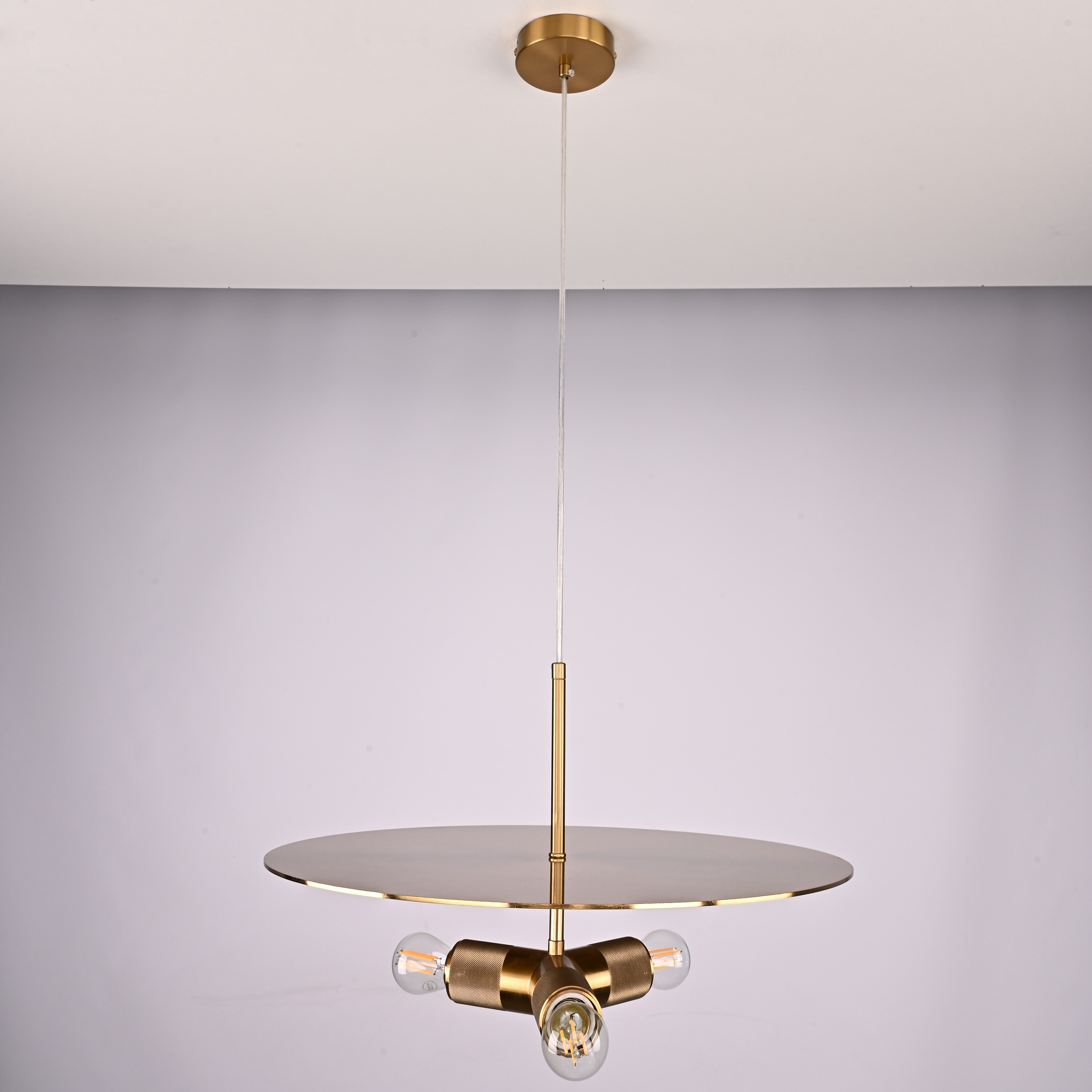 Люстра RH Utilitaire Disk Triple Pendant Brass 46*46*21 см, 3*E27*60W, ImperiumLoft 40.2339, Латунь