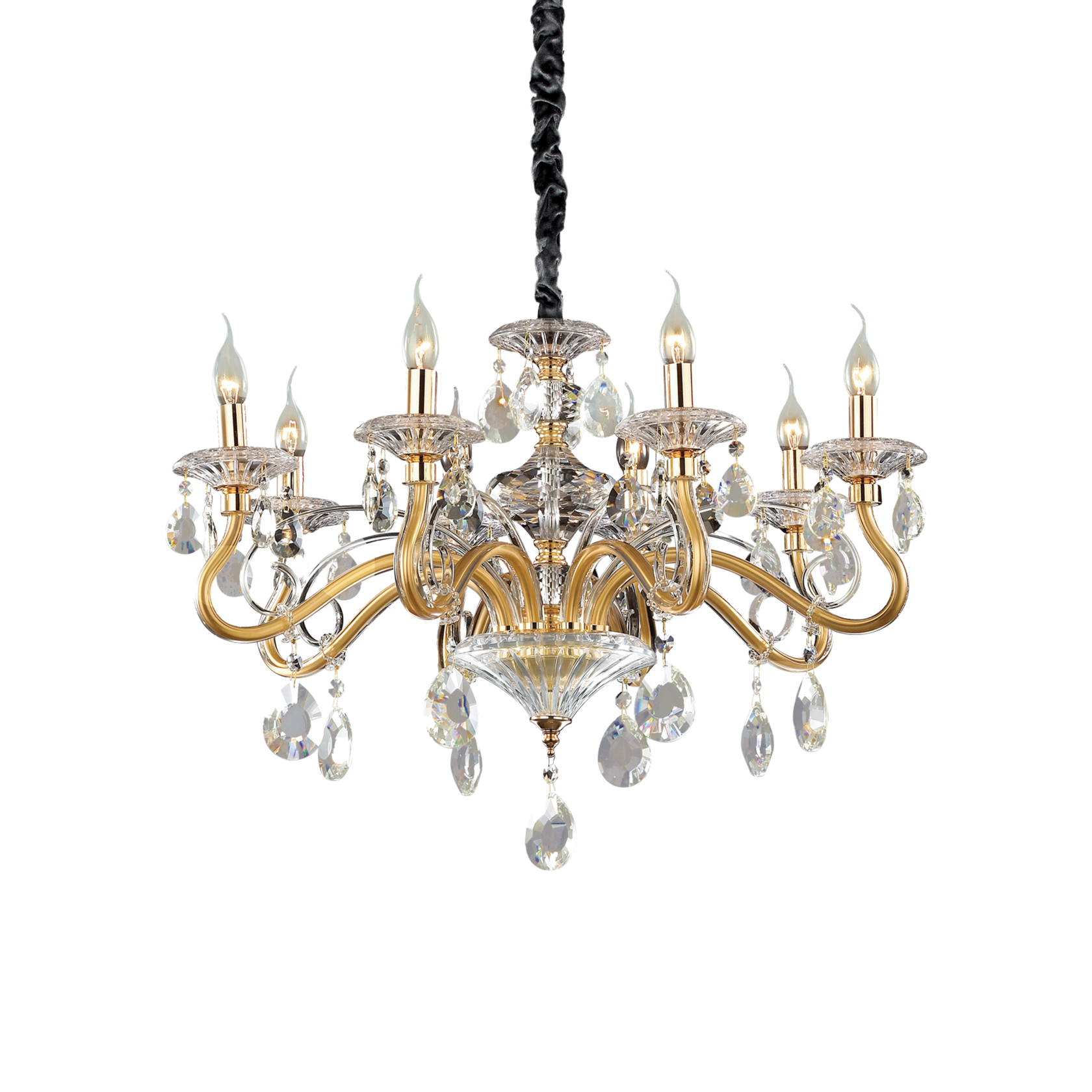 Люстра подвесная ideal lux Negresco SP8 макс.8x40Вт Е14 Золото 087764. 54/82/33 см