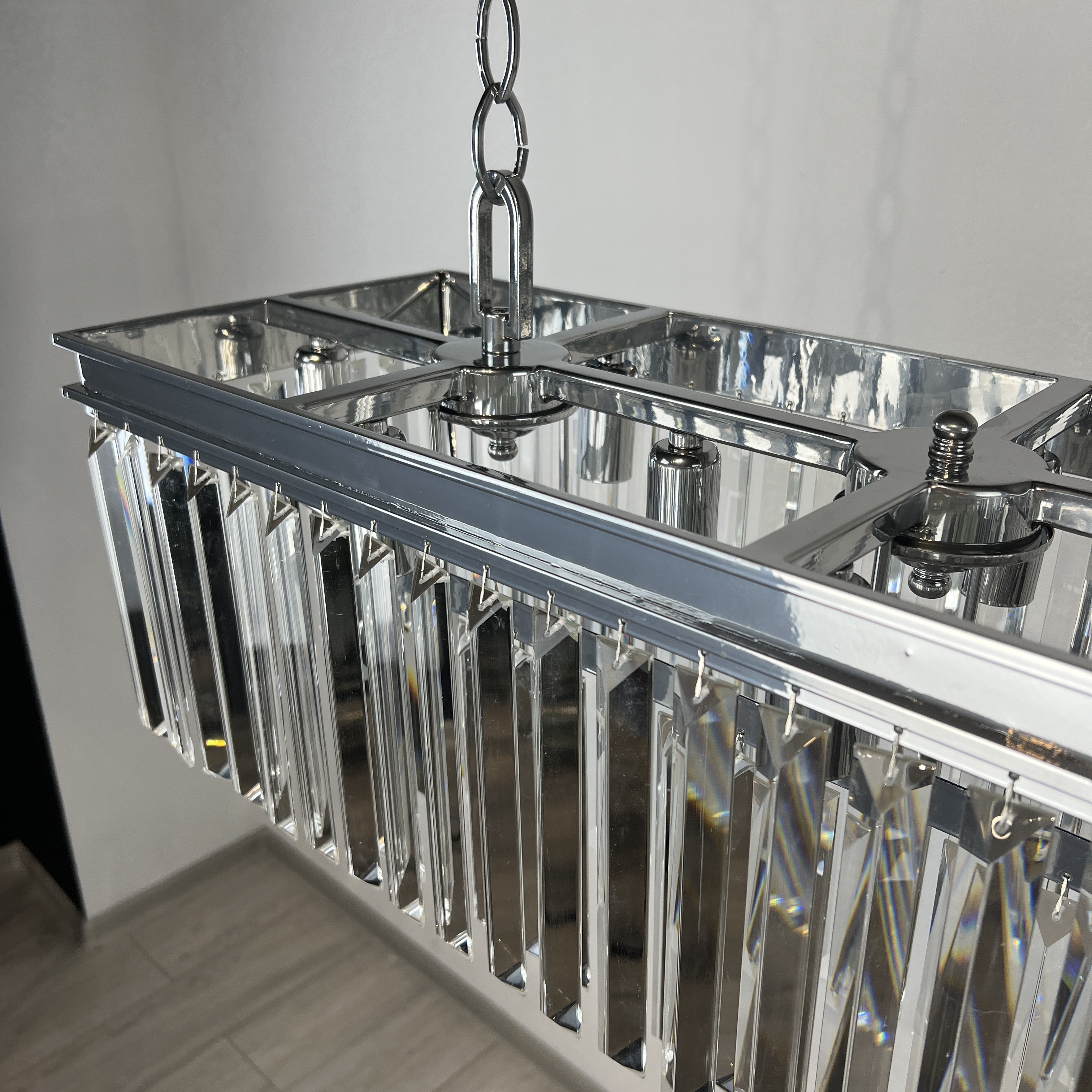Подвесная люстра RH 1920S ODEON CLEAR GLASS FRINGE chrome 94*47*47 см, 8*E14*40W, ImperiumLoft 40.1536, Хром