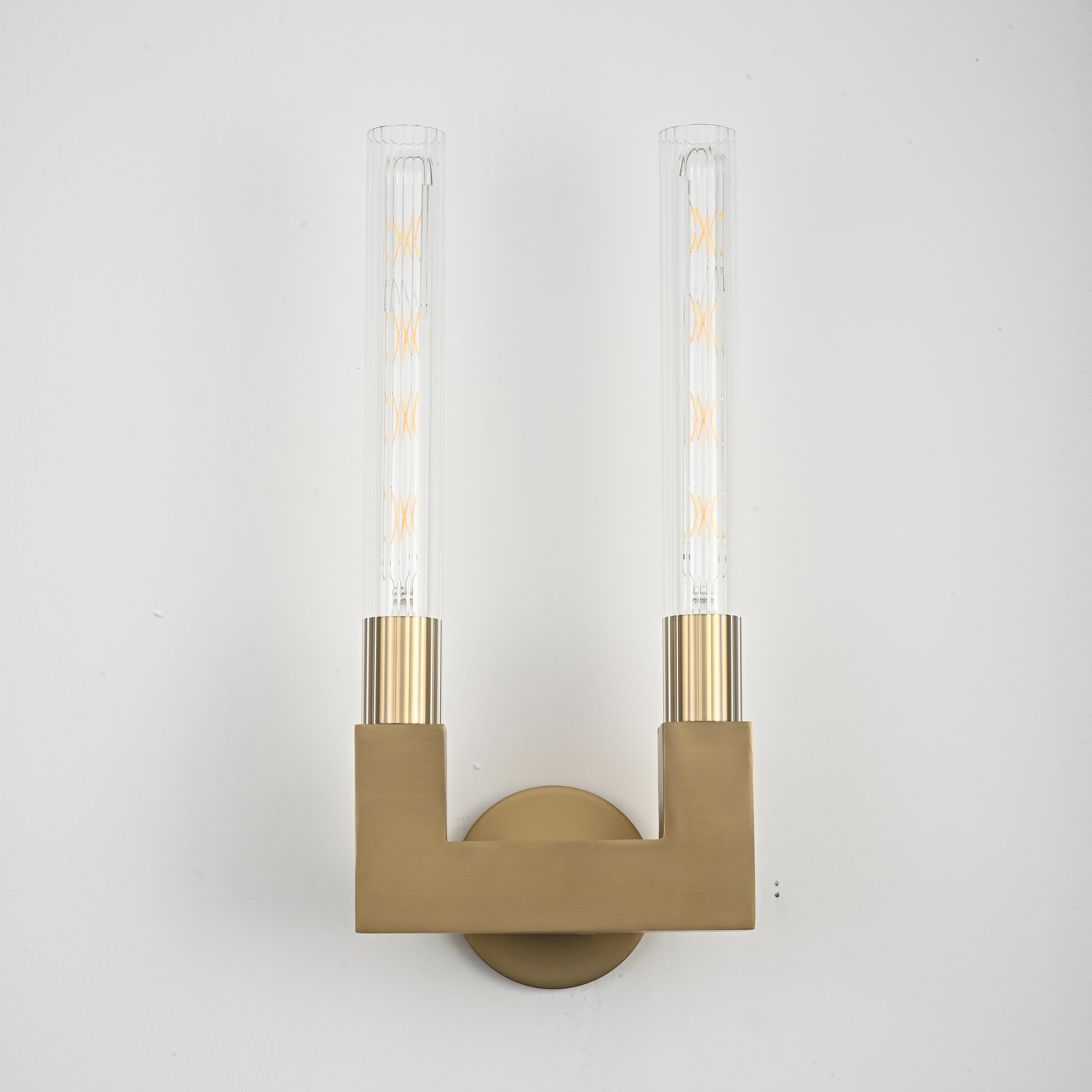 Бра CANELLE wall lamp DOUBLE Sconces 22*22*48 см, 2*E27*60W, ImperiumLoft 44.32, Латунь