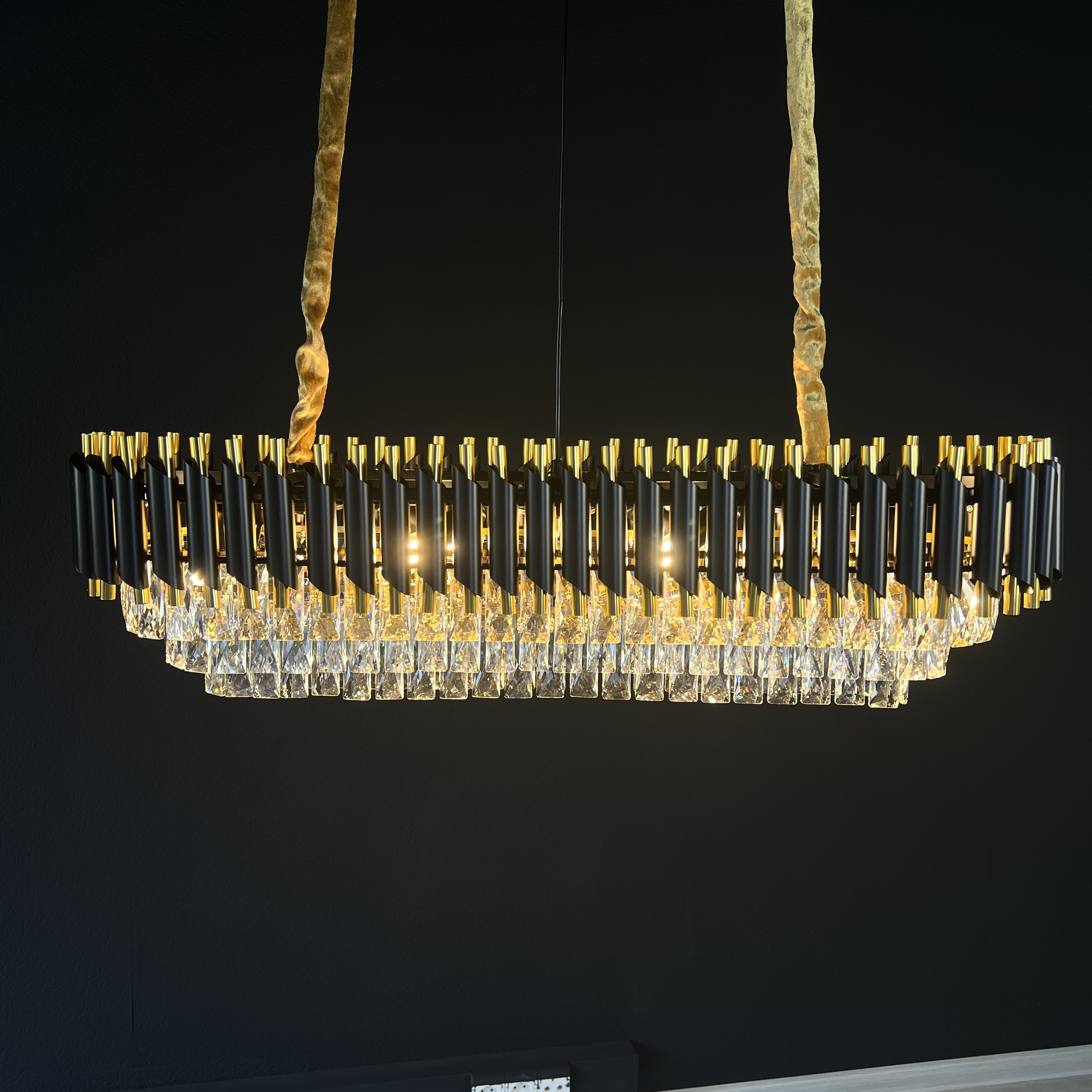 Подвесная люстра Empire Black Rectangular Chandelier Crystal 100*30*32 см, 6*E14*40W, ImperiumLoft 40.2893, Золотистый
