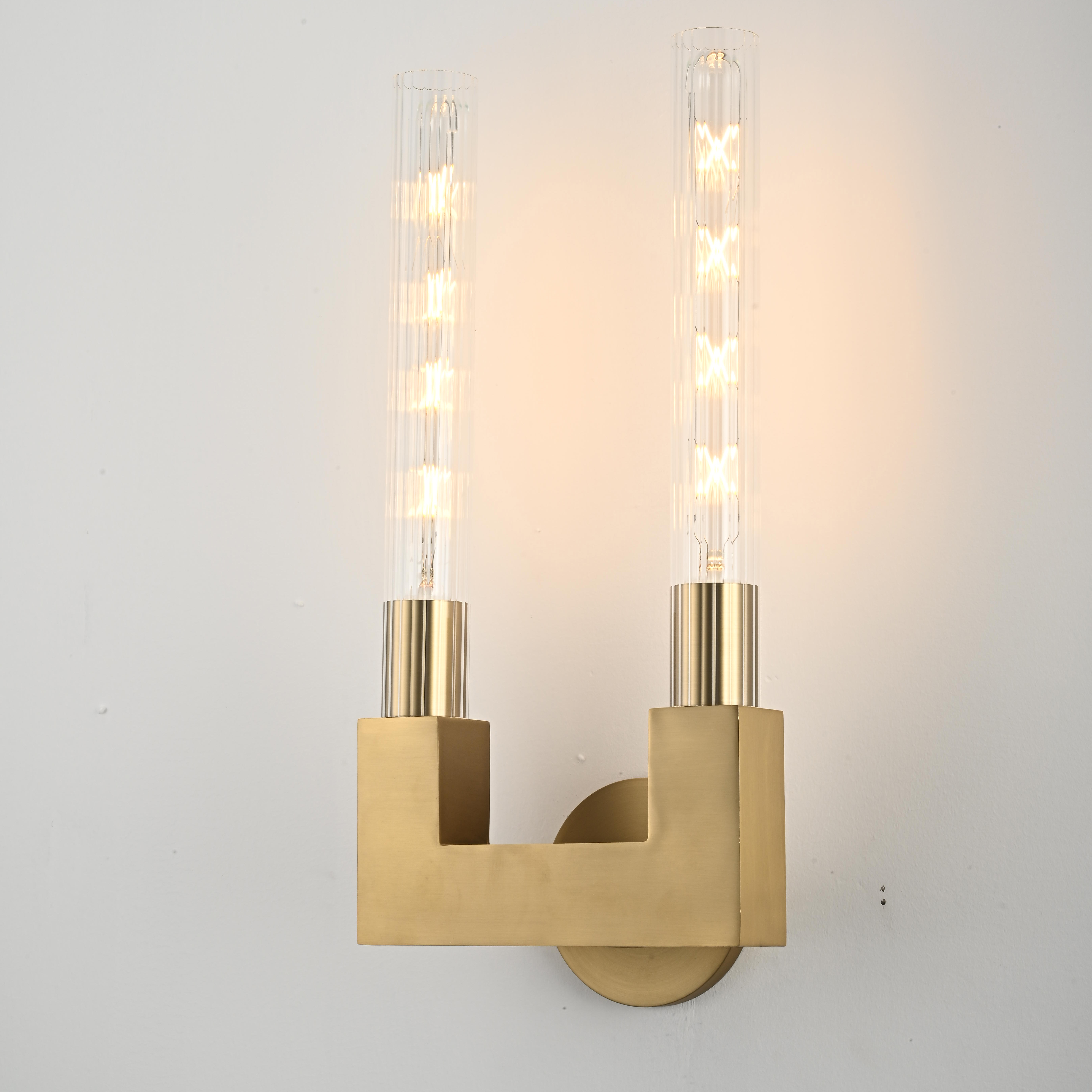 Бра CANELLE wall lamp DOUBLE Sconces 22*22*48 см, 2*E27*60W, ImperiumLoft 44.32, Латунь