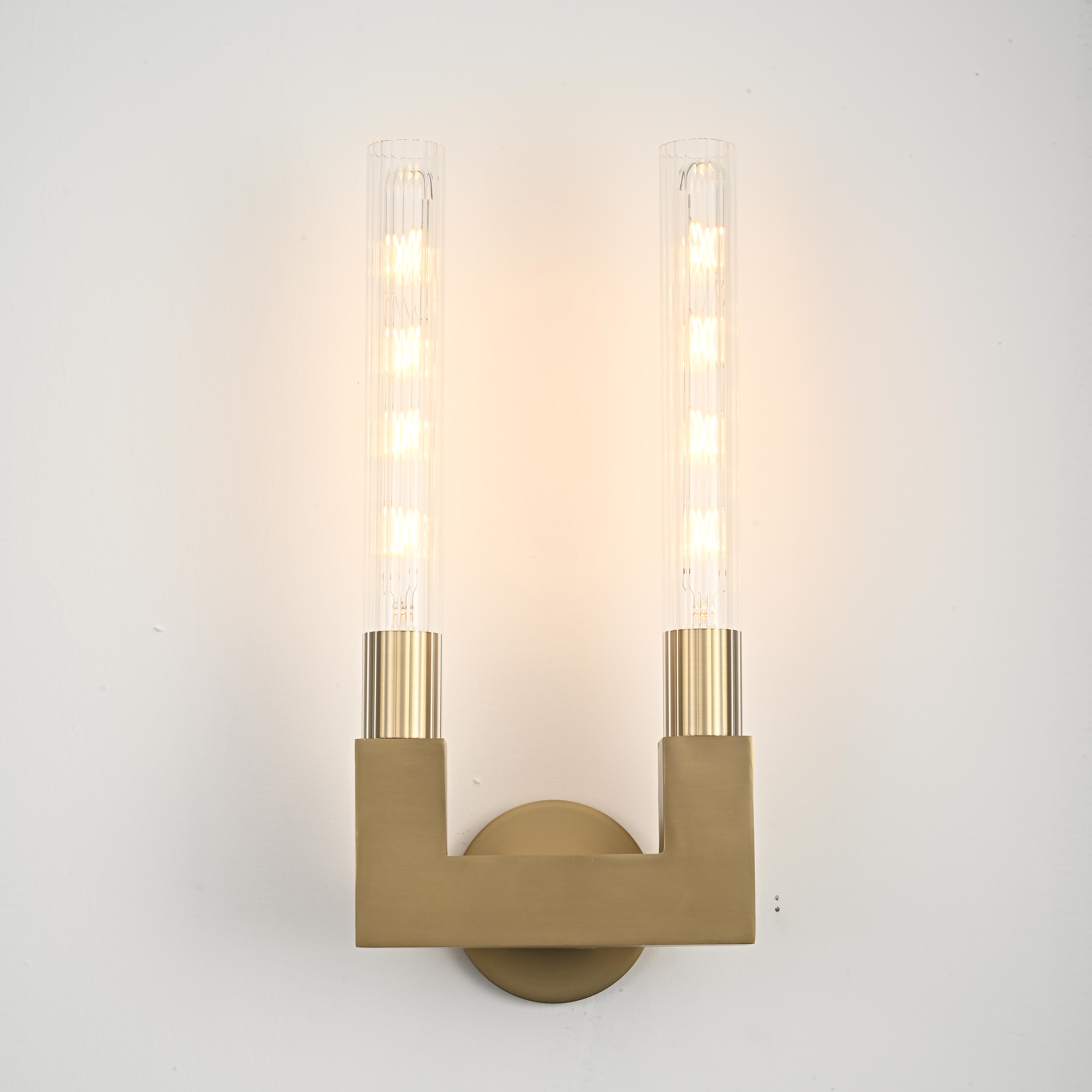Бра CANELLE wall lamp DOUBLE Sconces 22*22*48 см, 2*E27*60W, ImperiumLoft 44.32, Латунь