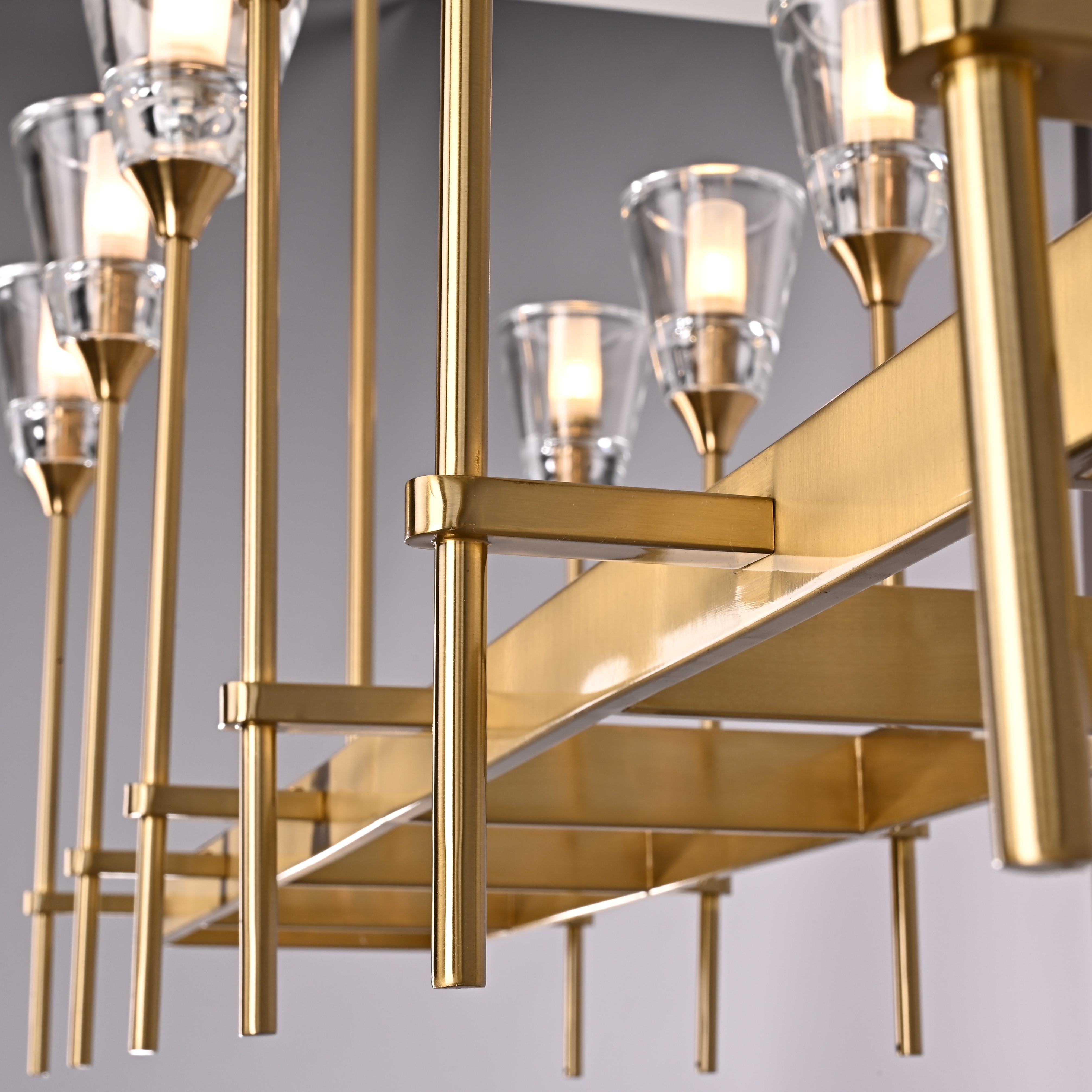 Люстра на штанге TORCHE DE VERRE Linear Chandelier 12 139*45*50 см, 12*G9*40W, ImperiumLoft 40.1548, Латунь