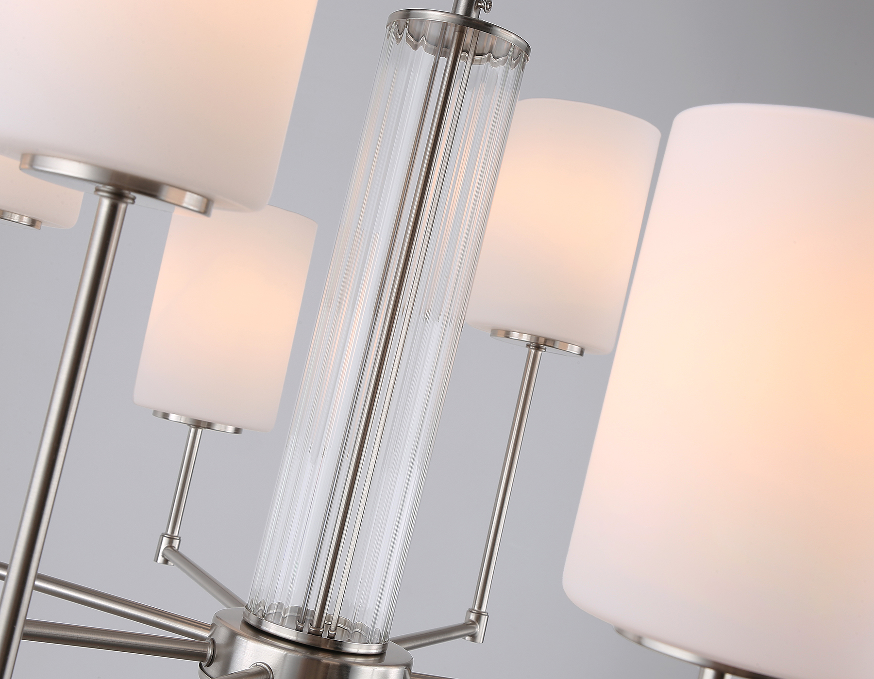 Люстра со стеклянными плафонами на штанге **60- см, 8*E27*60W, K, Ambrella Light High Light LH56213, никель