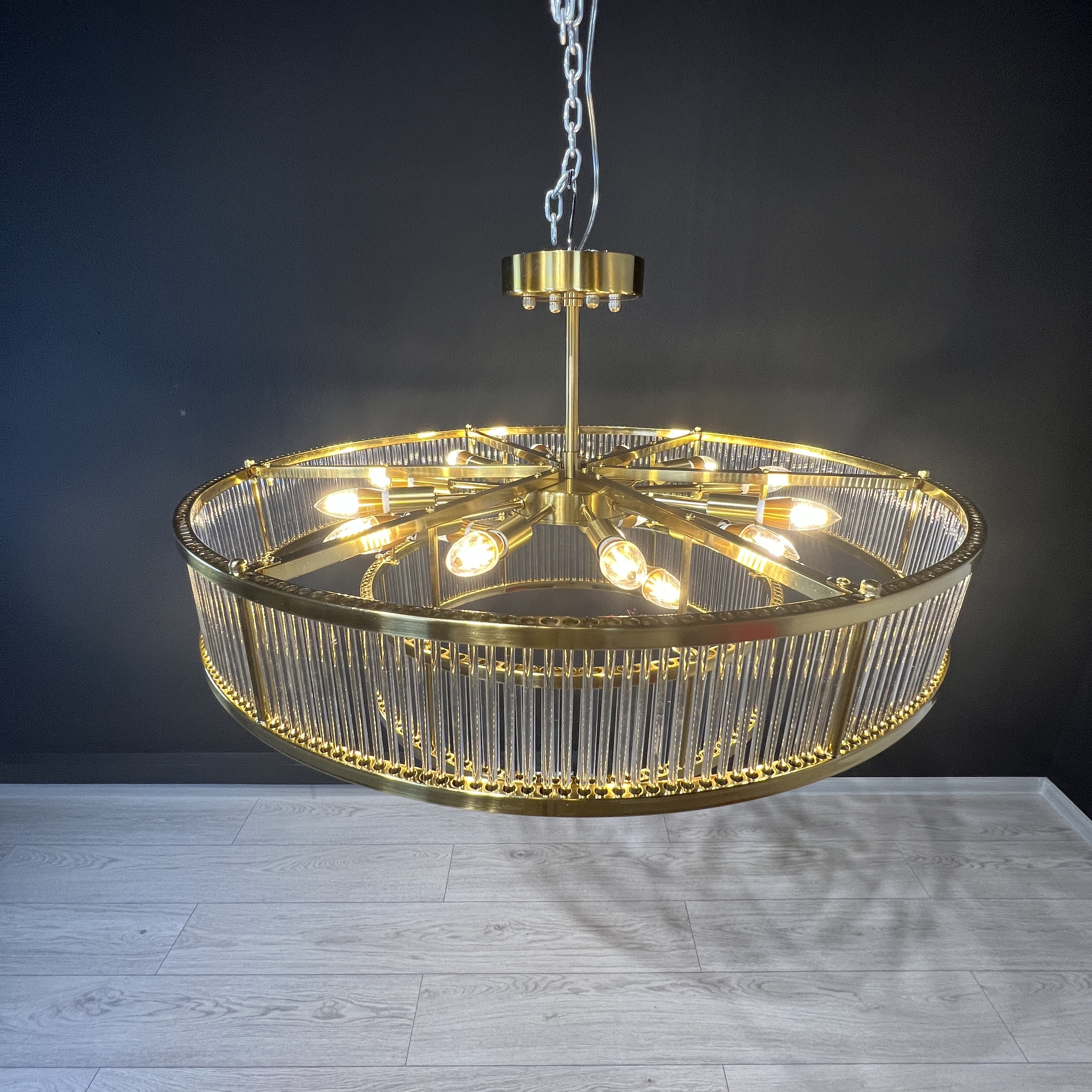 Люстра на штанге RH Marais Round Chandelier D100 100*100*30 см, 14*E14*40W, ImperiumLoft 40.2668, Латунь