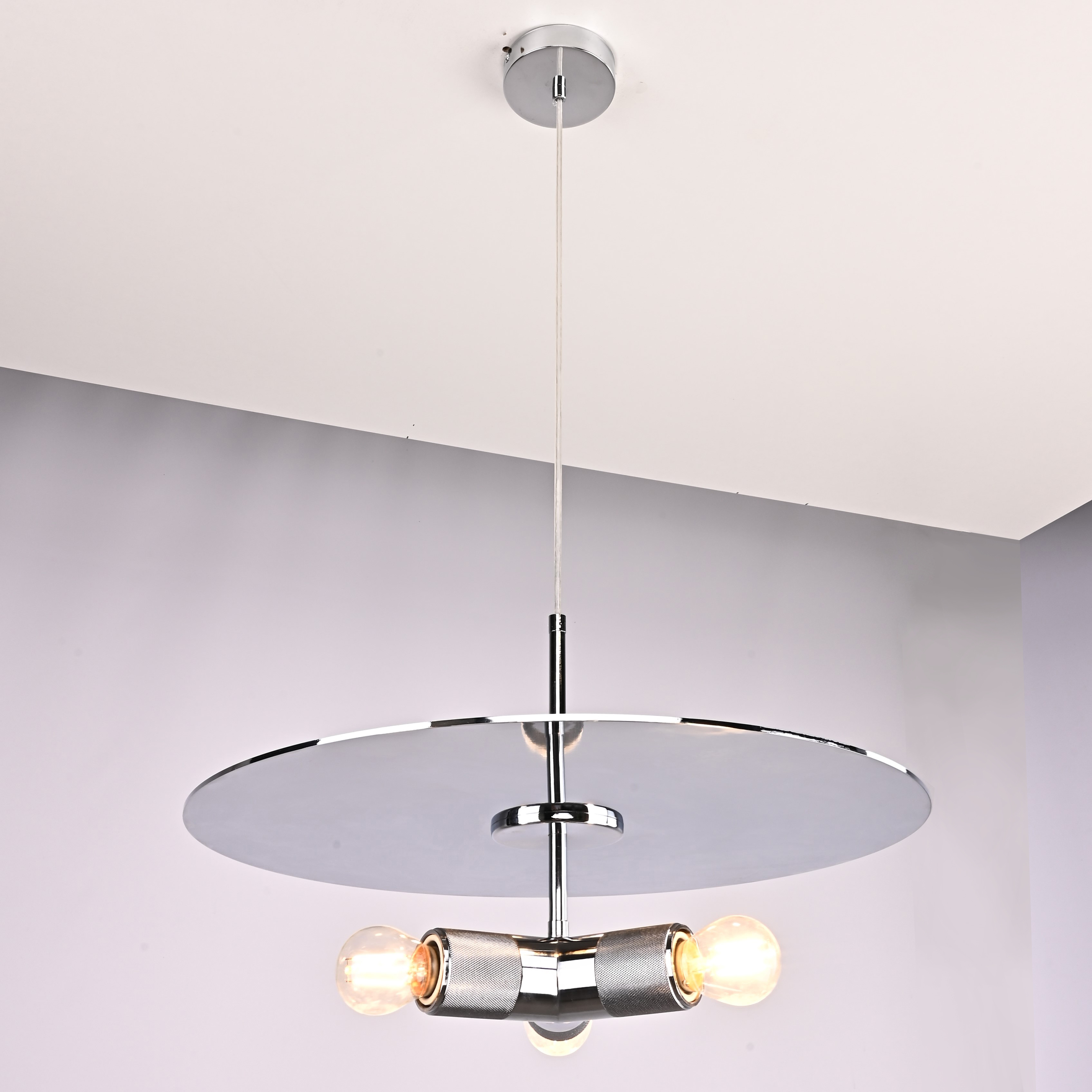 Люстра RH Utilitaire Disk Triple Pendant Silver 46*46*21 см, 3*E27*60W, ImperiumLoft 40.2341, Никель