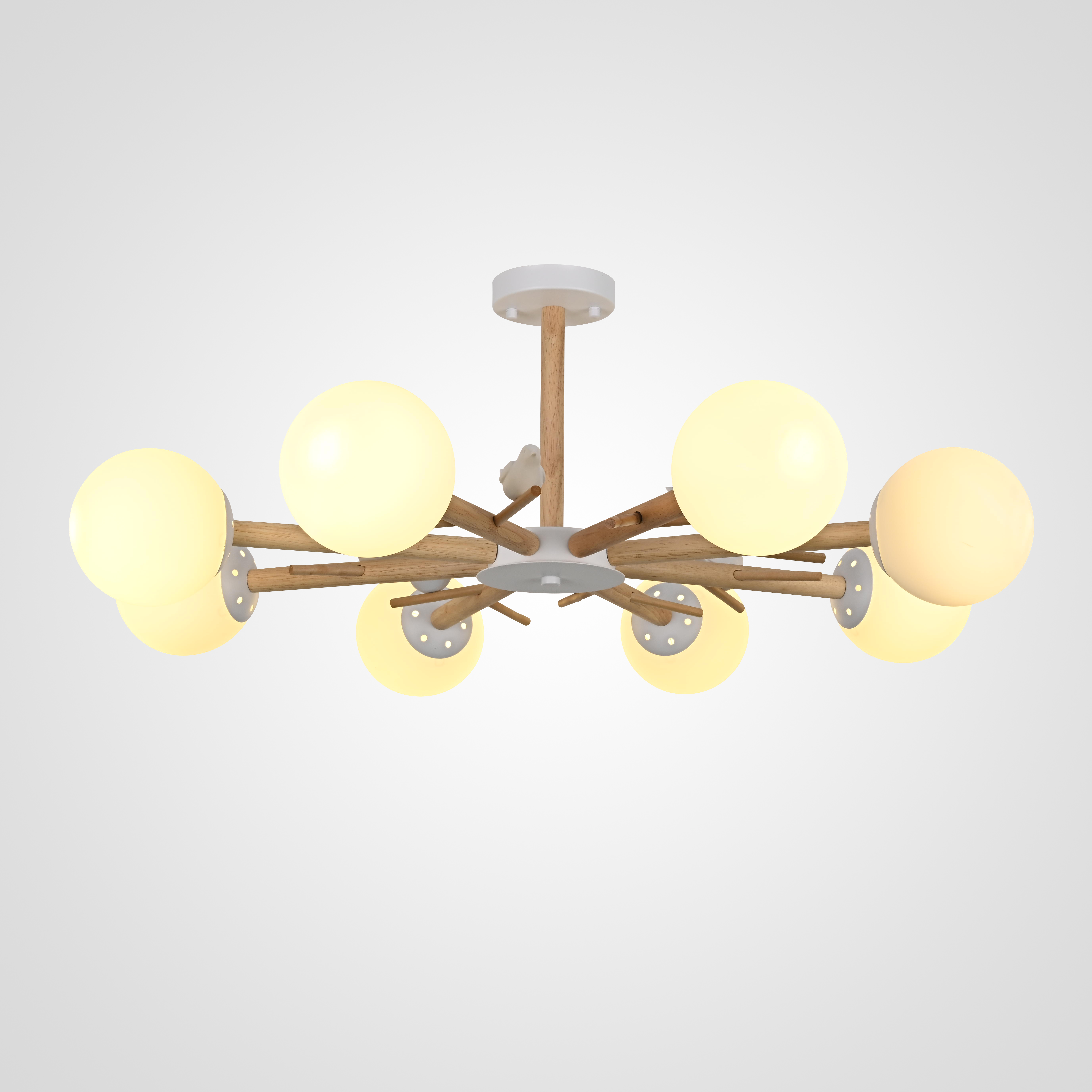 Потолочная люстра FINCH 8 89*89*32 см, 8*E27*60W, ImperiumLoft FINCH01, Белый, Орех