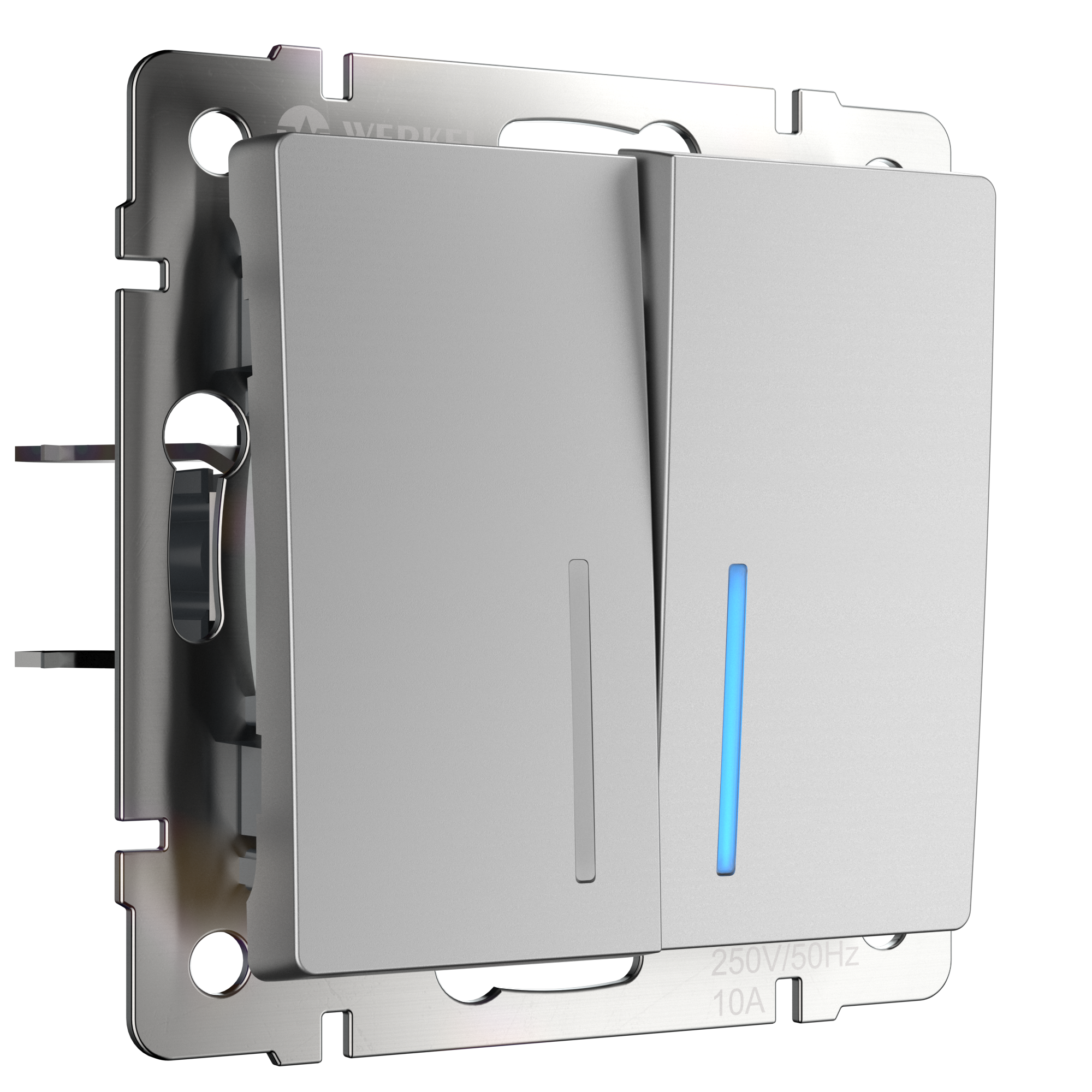 W1120106 Выключатель двухклавишный с подсветкой, серебряный Werkel, 4690389164859