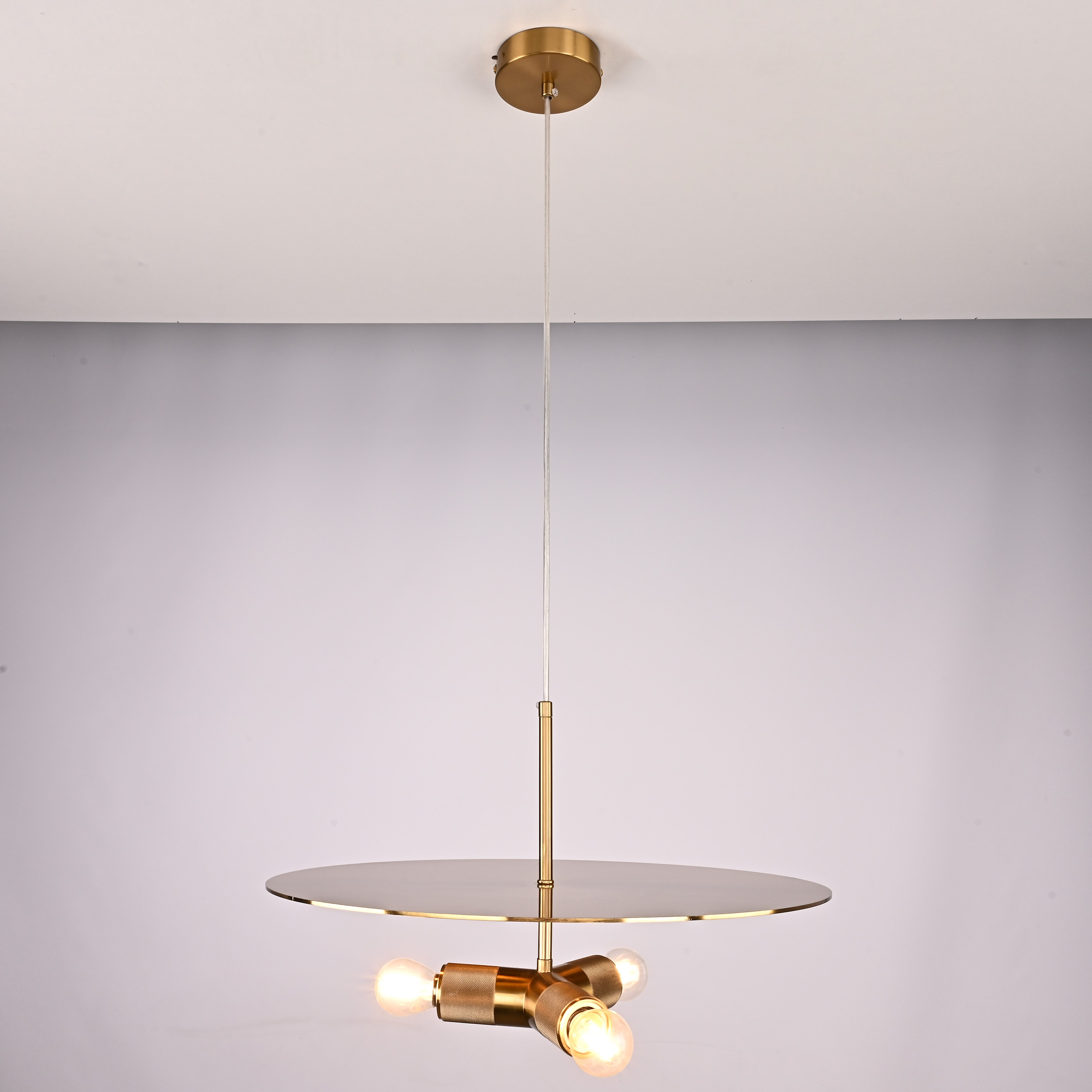 Люстра RH Utilitaire Disk Triple Pendant Brass 46*46*21 см, 3*E27*60W, ImperiumLoft 40.2339, Латунь