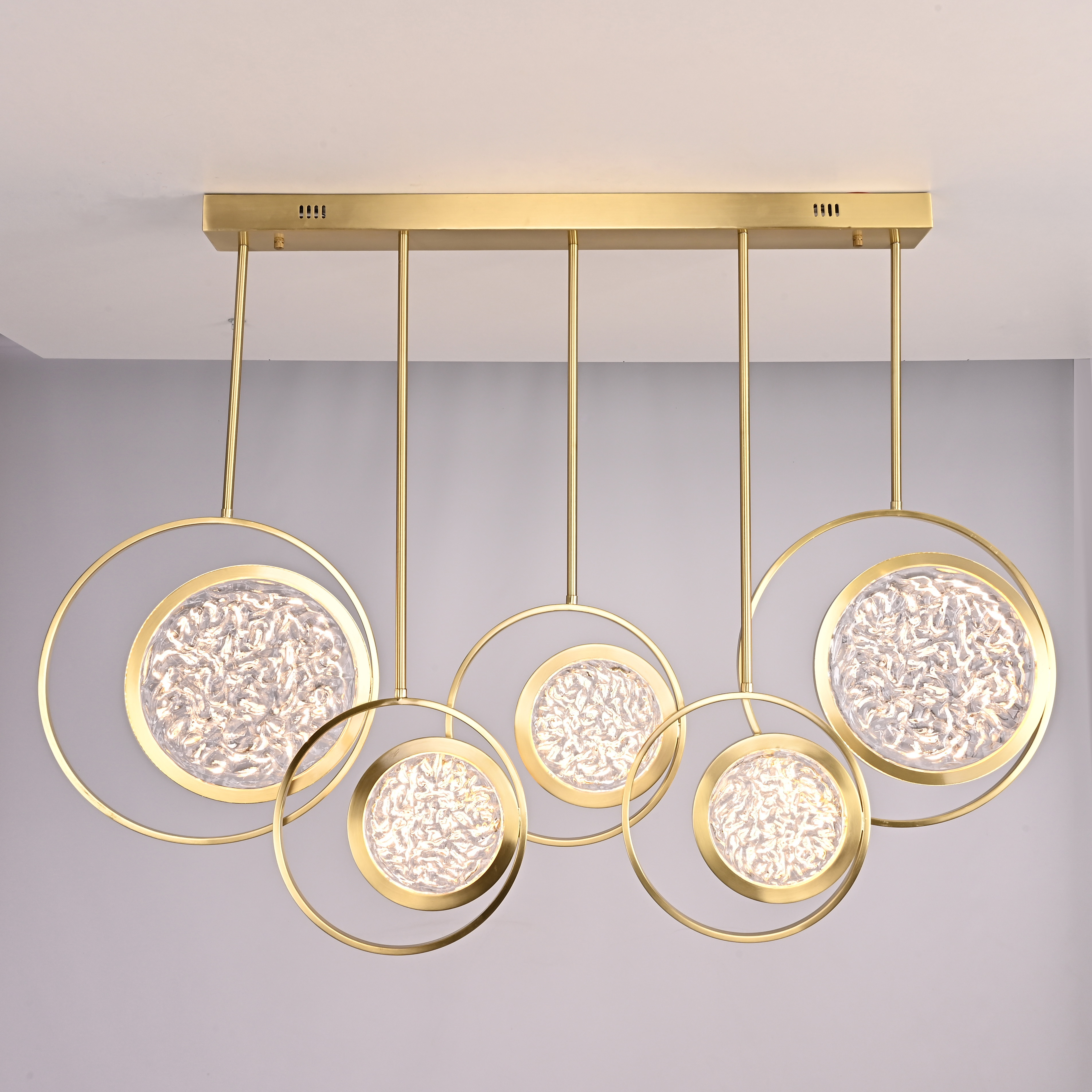 Дизайнерская люстра на штанге ЛУНА lighting collection L100 42*18*18 см, 5*LED*11W, 3000K, ImperiumLoft CAMEO01, Золотистый