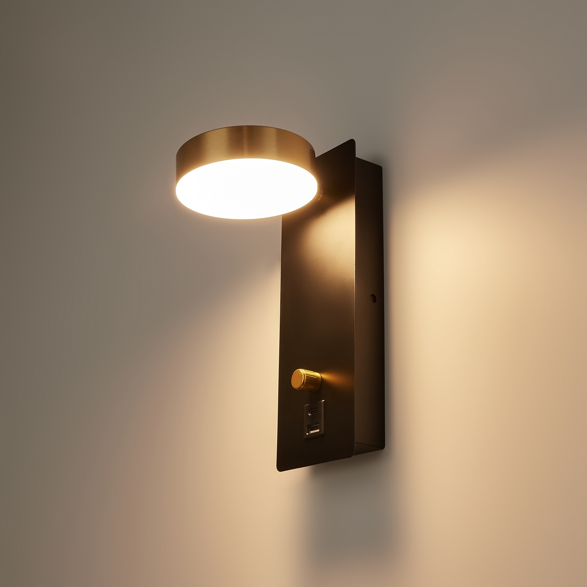 Бра 15*10*-23 см, 1*LED*7W, 2900K, Freya Сол / Sol FR5346WL-L5BBZ, Черный и Латунь