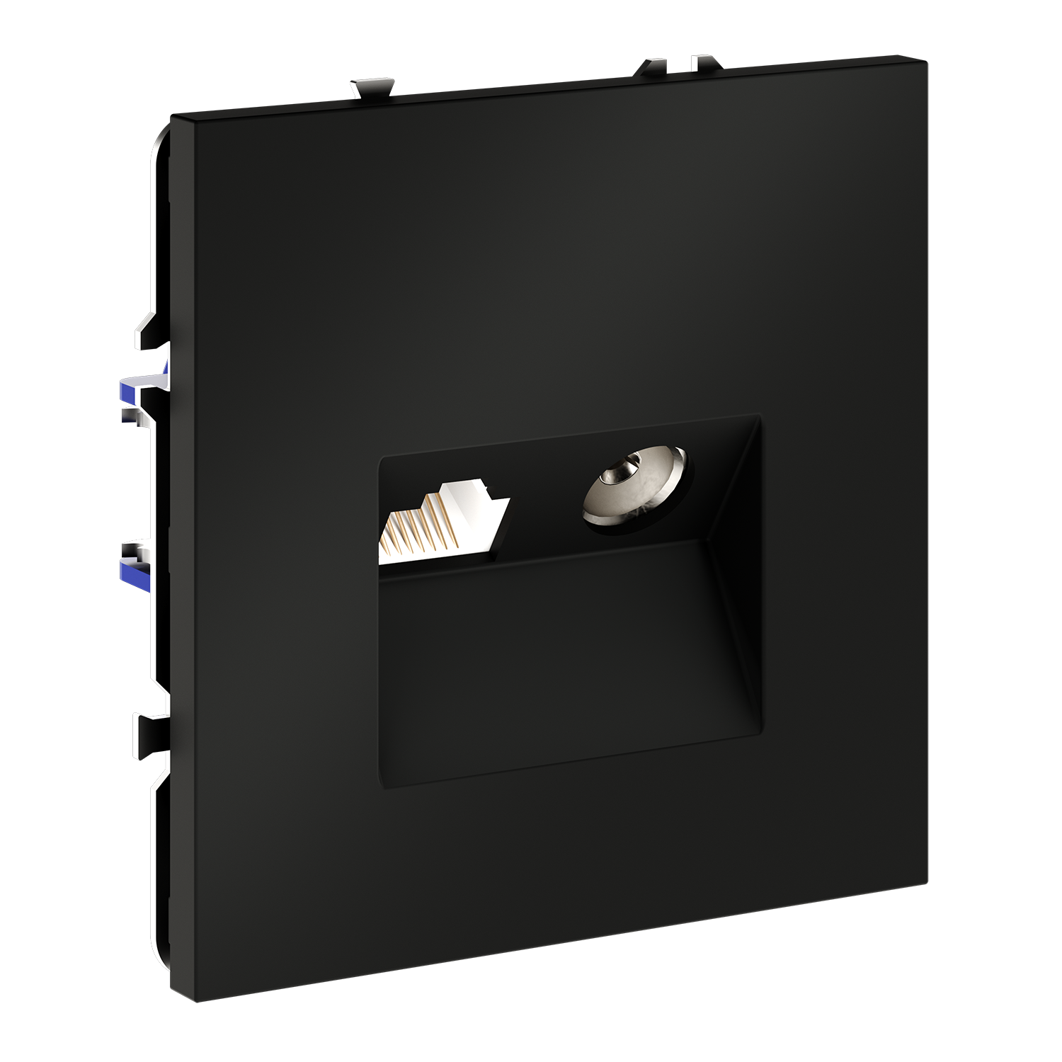 Розетка телевизионная встраиваемая TV+RJ45 кат. 6, черный матовый Voltum S70 VLS060708, Пластик Soft touch