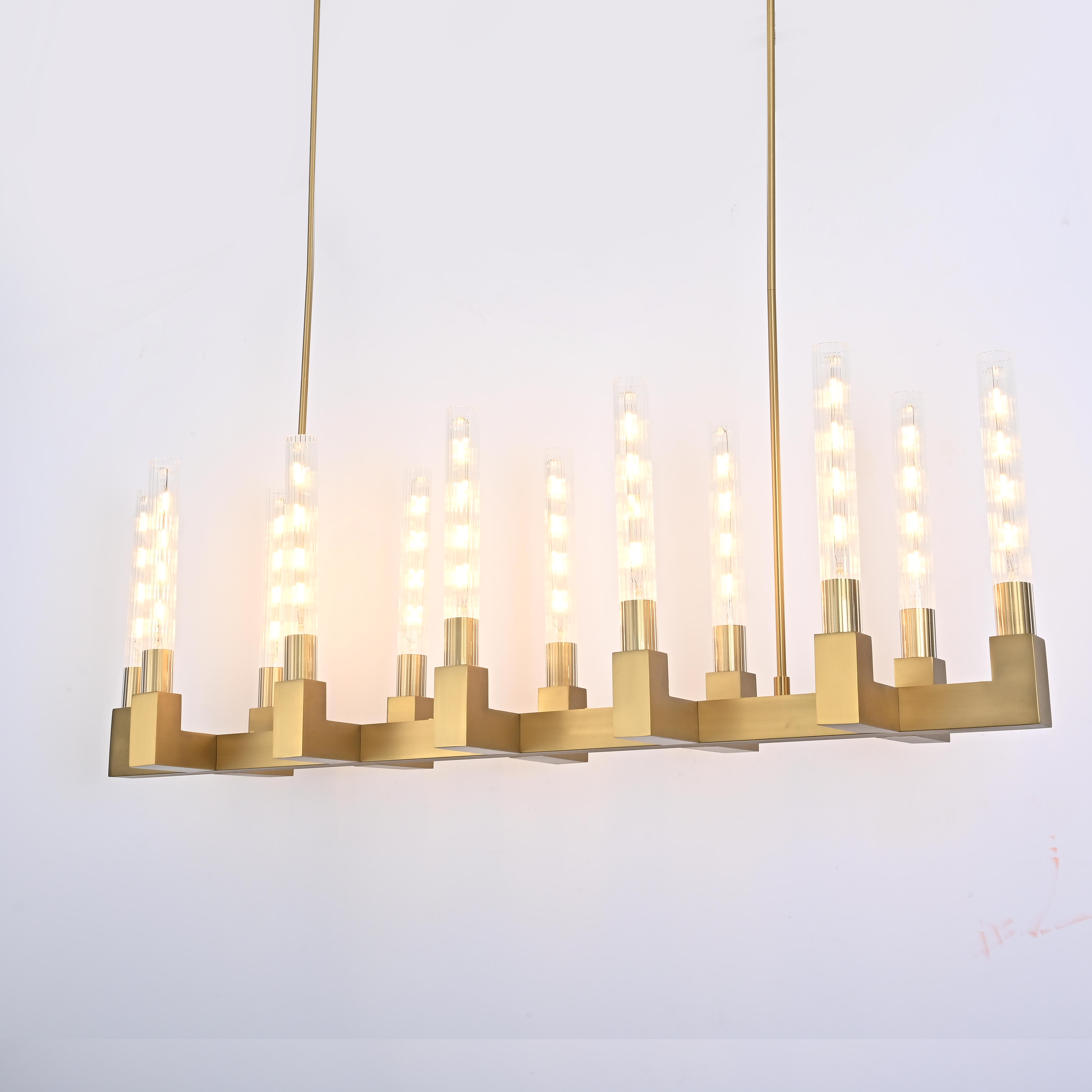 Люстра на штанге CANELLE Linear Chandelier 12 Modern Brass 139*30*43 см, 12*E27*60W, ImperiumLoft 40.1549, Латунь