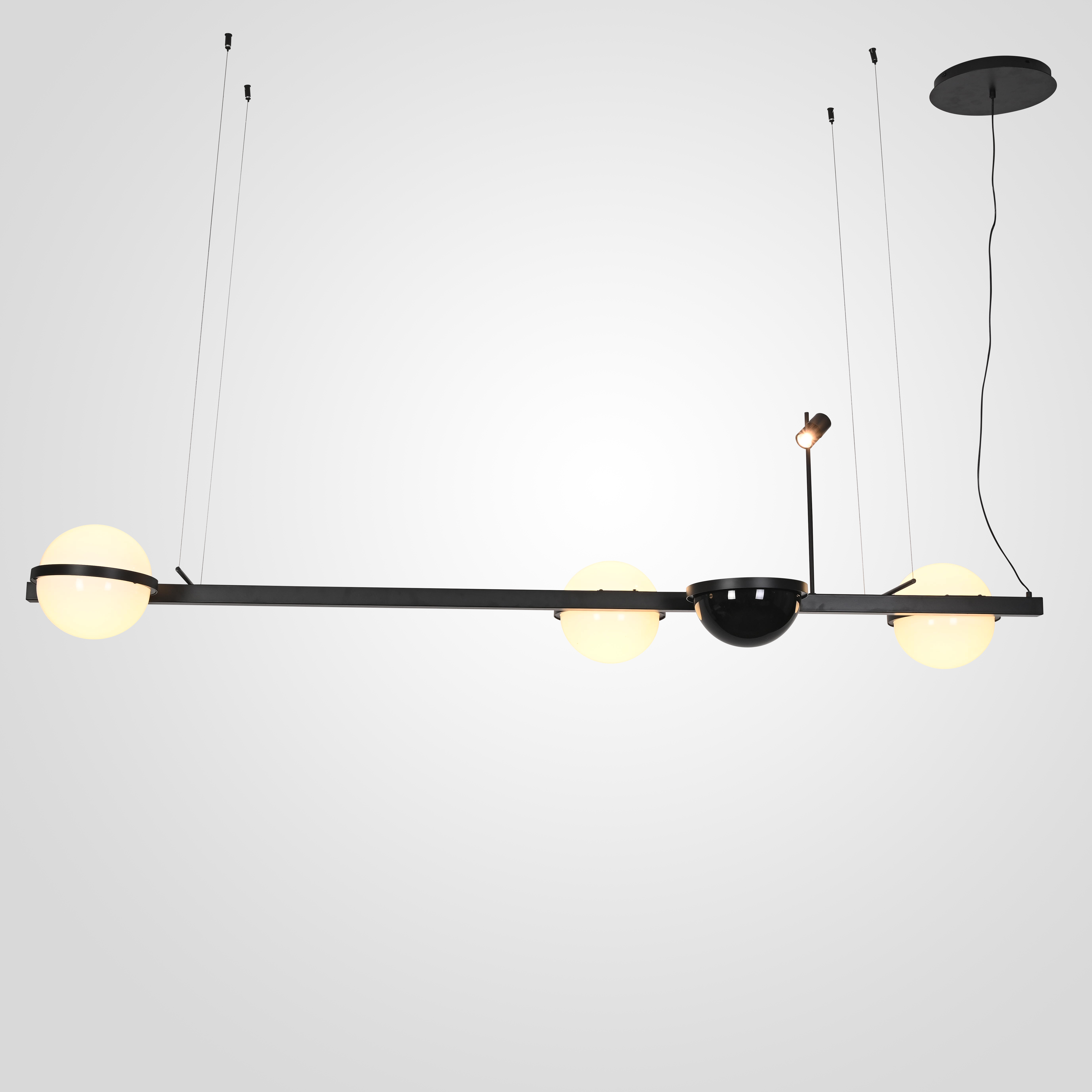 Реечный подвесной светильник PALMA Wall lamp 3 шара + 1 вазон горизонтальная 195*48*47 см, 4*LED*10, 2W, 3000, 4000, 5000K, ImperiumLoft 22.93726, Чёрный