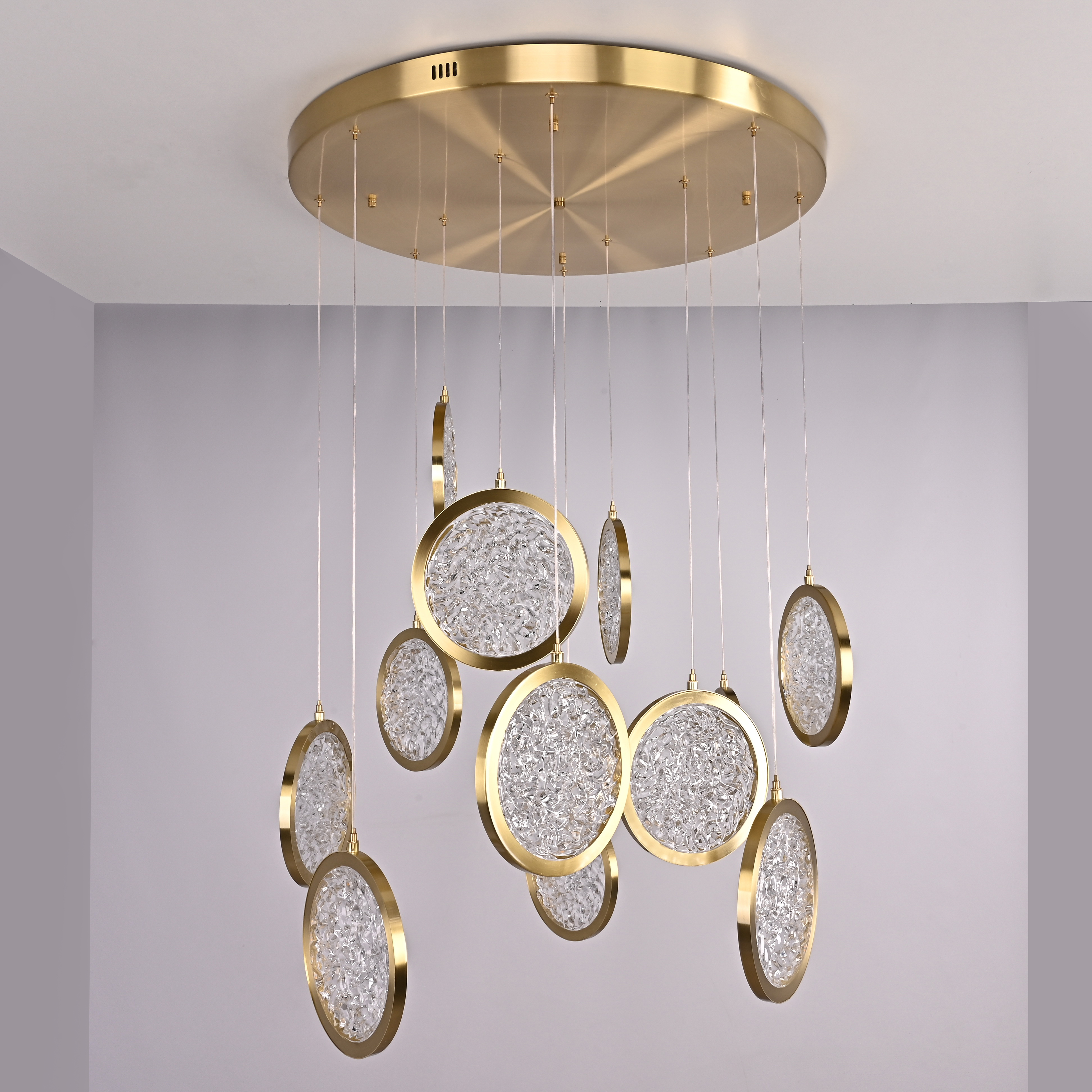 Дизайнерская подвесная люстра ЛУНА lighting collection D70 77*20*20 см, 12*LED*10W, 3000K, ImperiumLoft CAMEO01, Золотистый