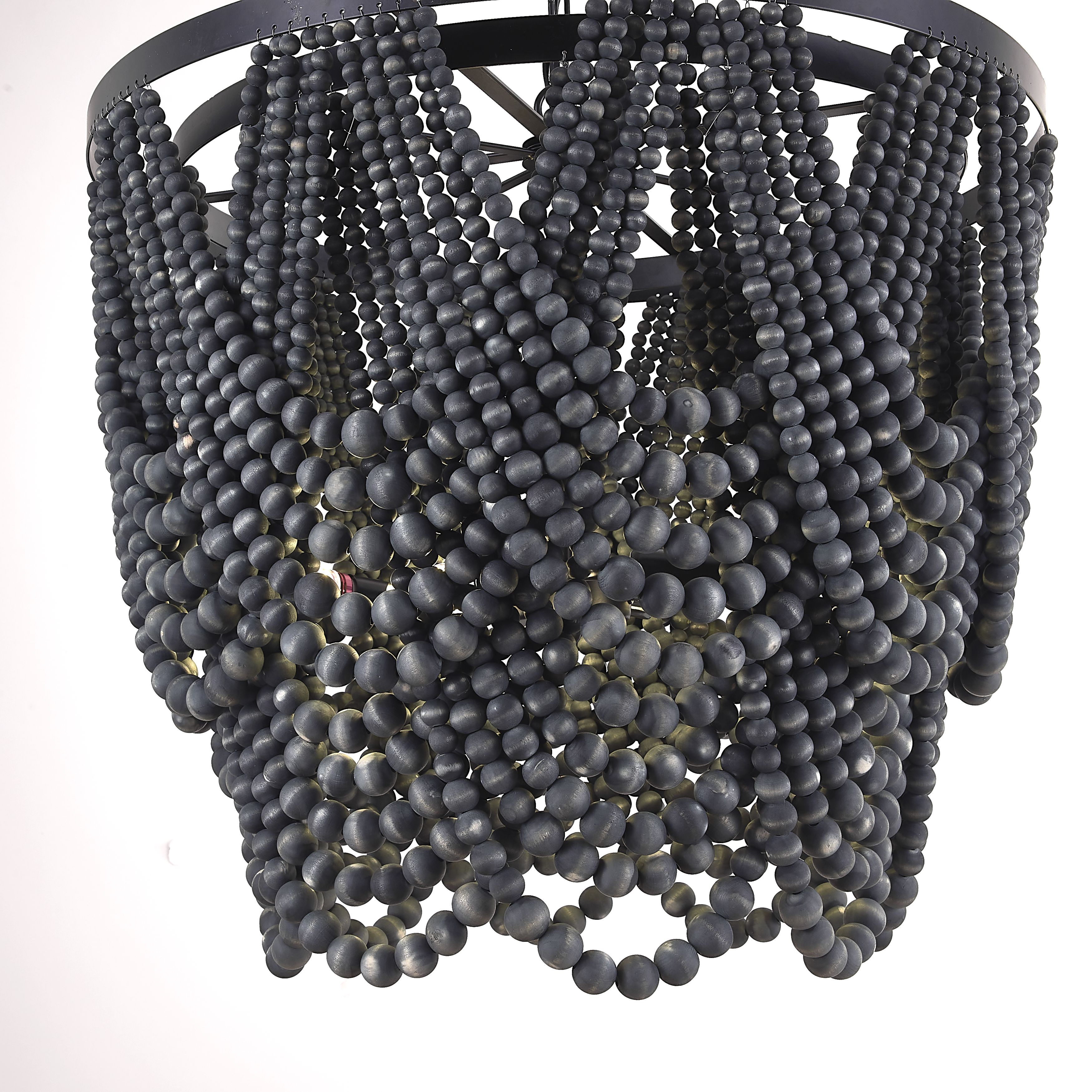 Подвесная люстра Amelia Wood Bead Chandelier 60*60*71 см, 5*E14*40W, ImperiumLoft 40.2125, Чёрный, Коричневый