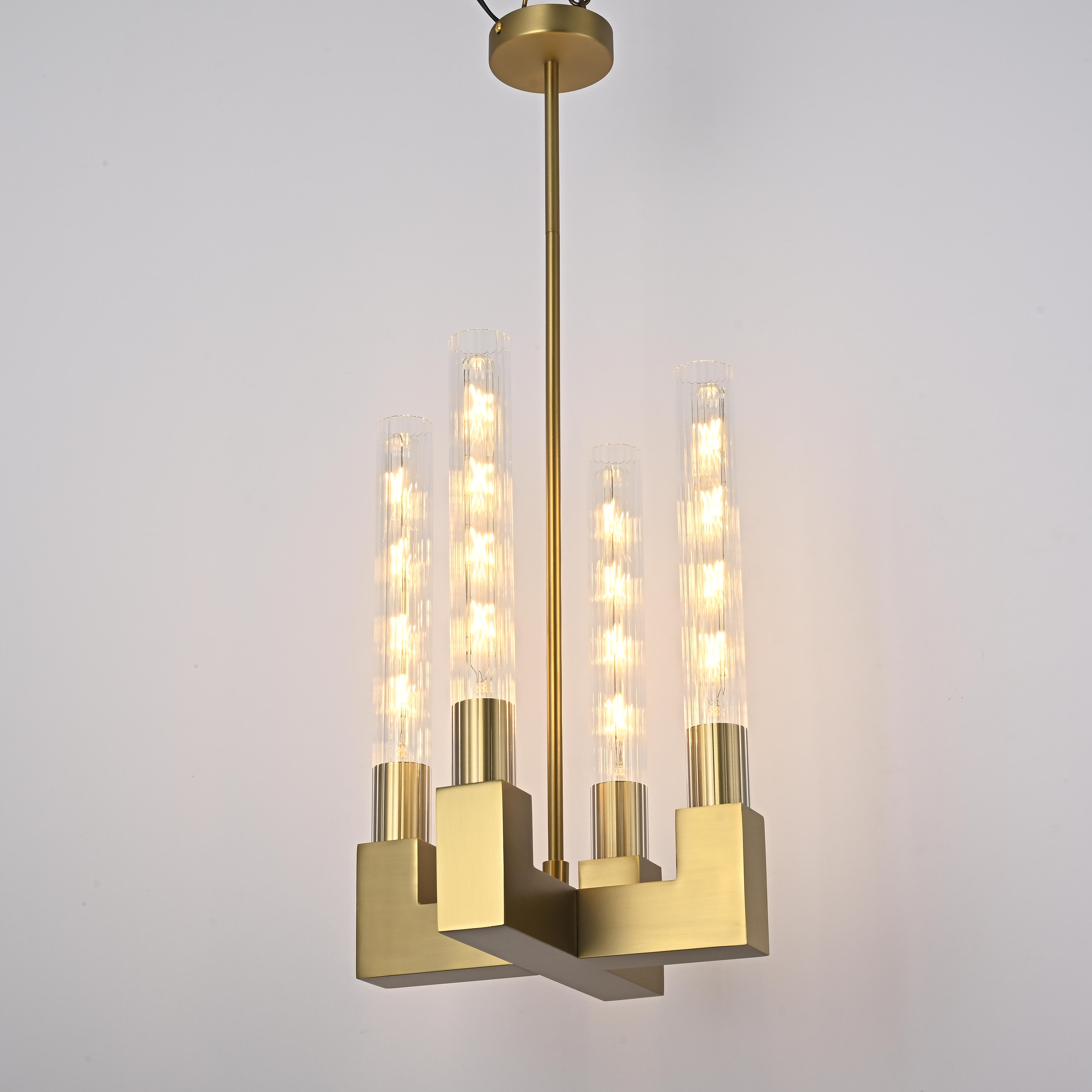 Люстра на штанге CANELLE Pendant lamp 4 Modern Brass 30*30*45 см, 4*E27*60W, ImperiumLoft 40.1566, Латунь
