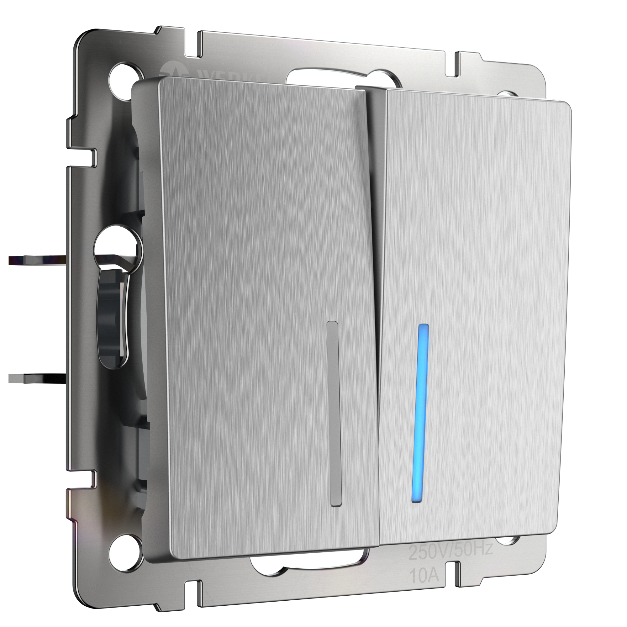 W1120109 Выключатель двухклавишный с подсветкой, cеребряный рифленый Werkel, 4690389157615