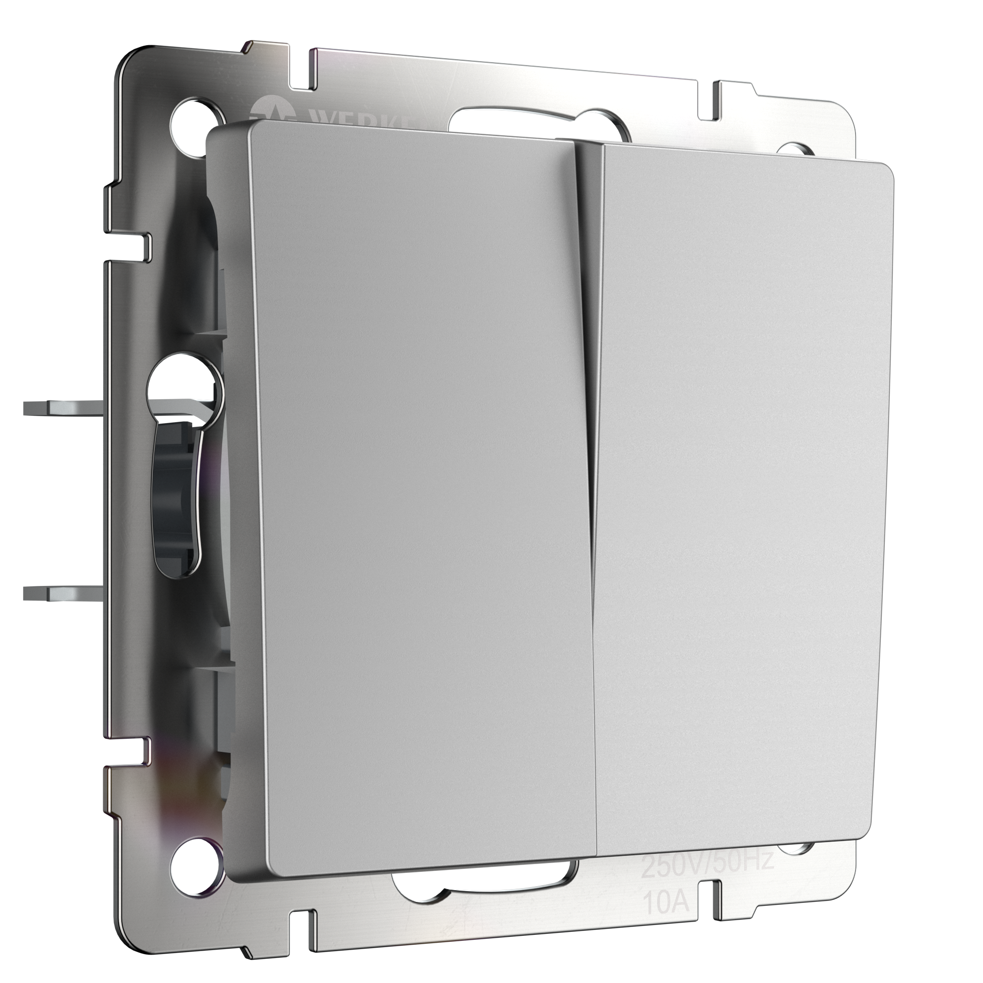 W1122006 Выключатель двухклавишный проходной, серебряный Werkel, 4690389164835