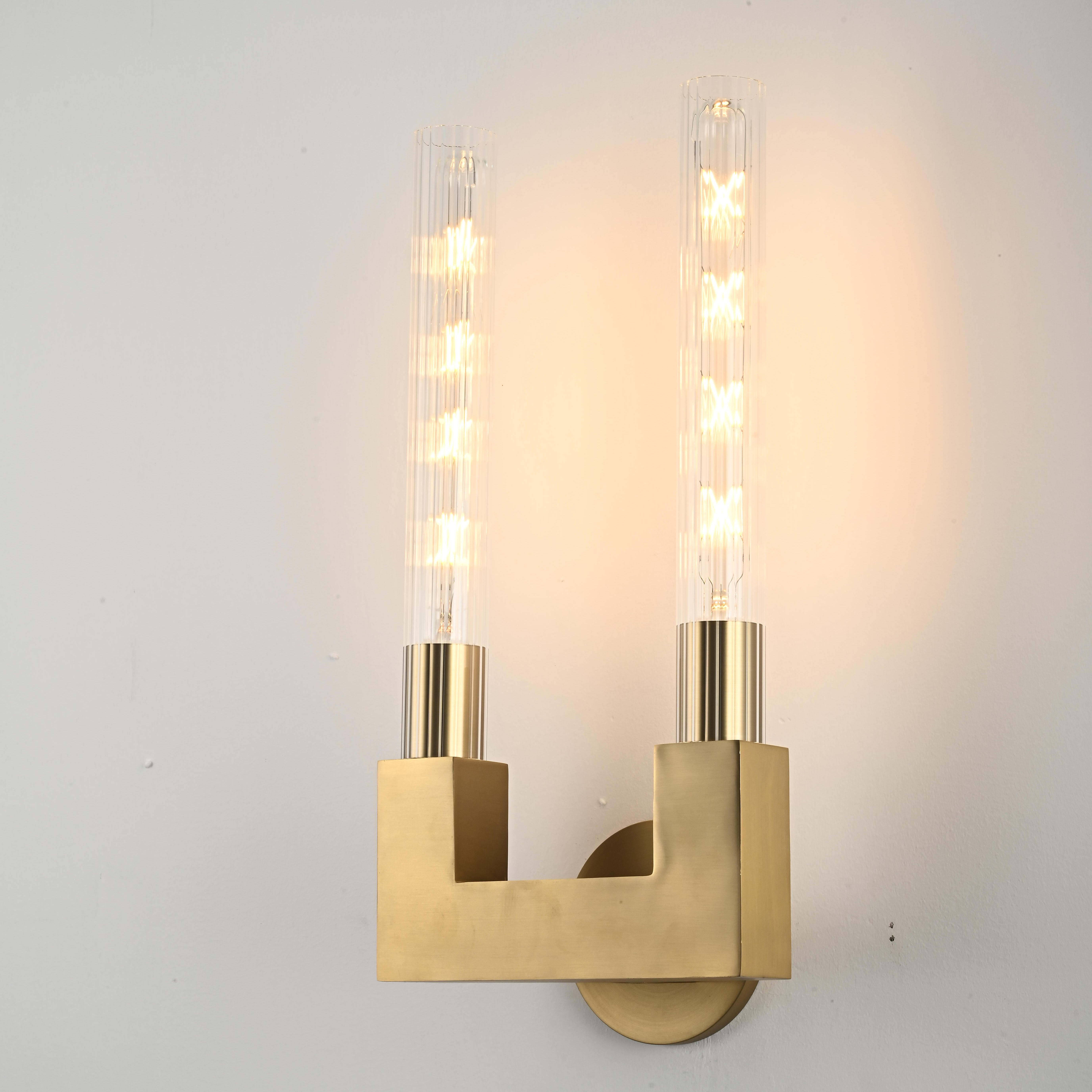 Бра CANELLE wall lamp DOUBLE Sconces 22*22*48 см, 2*E27*60W, ImperiumLoft 44.32, Латунь