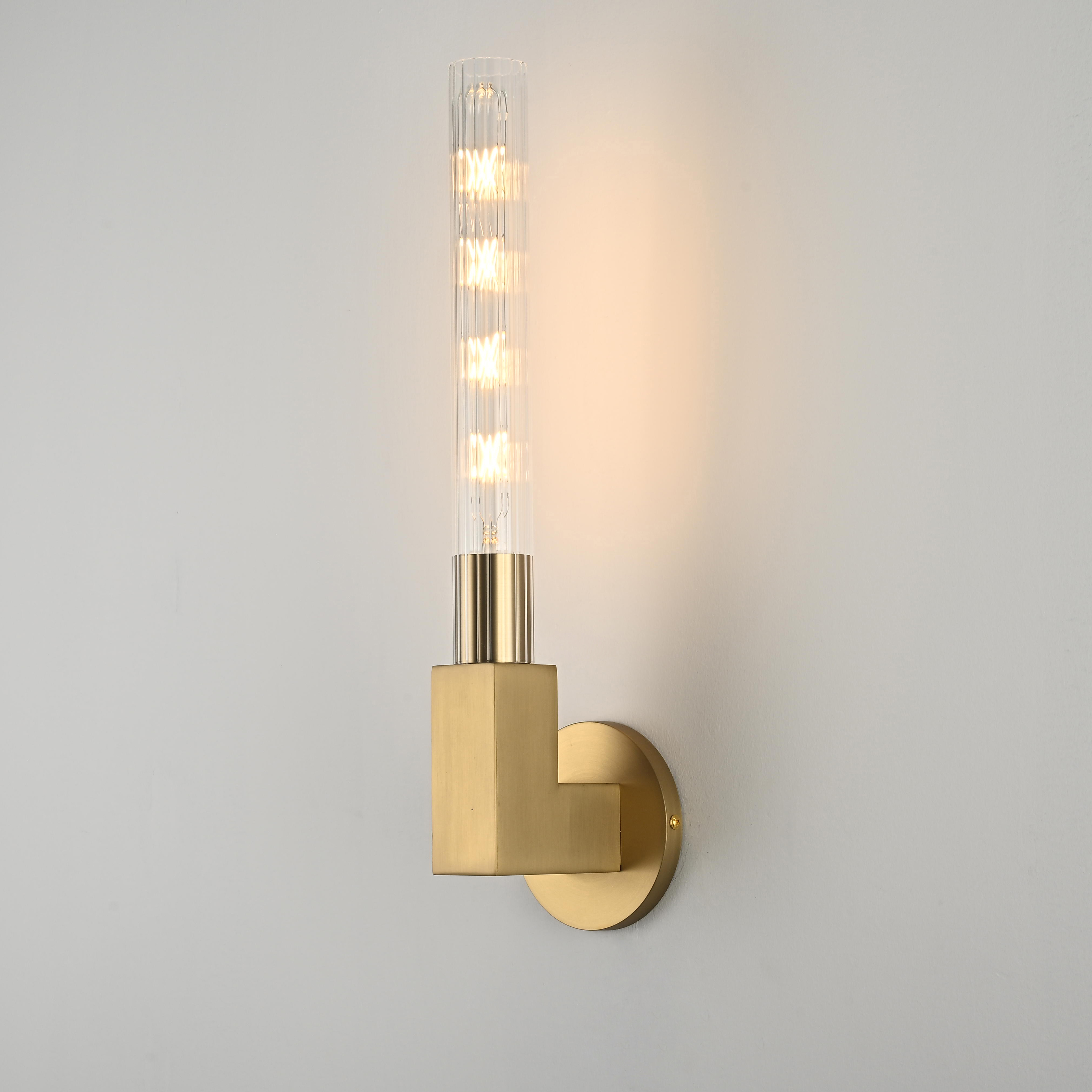 Бра CANELLE wall lamp SINGLE Sconces 11*11*48 см, 1*E27*60W, ImperiumLoft 44.319, Латунь