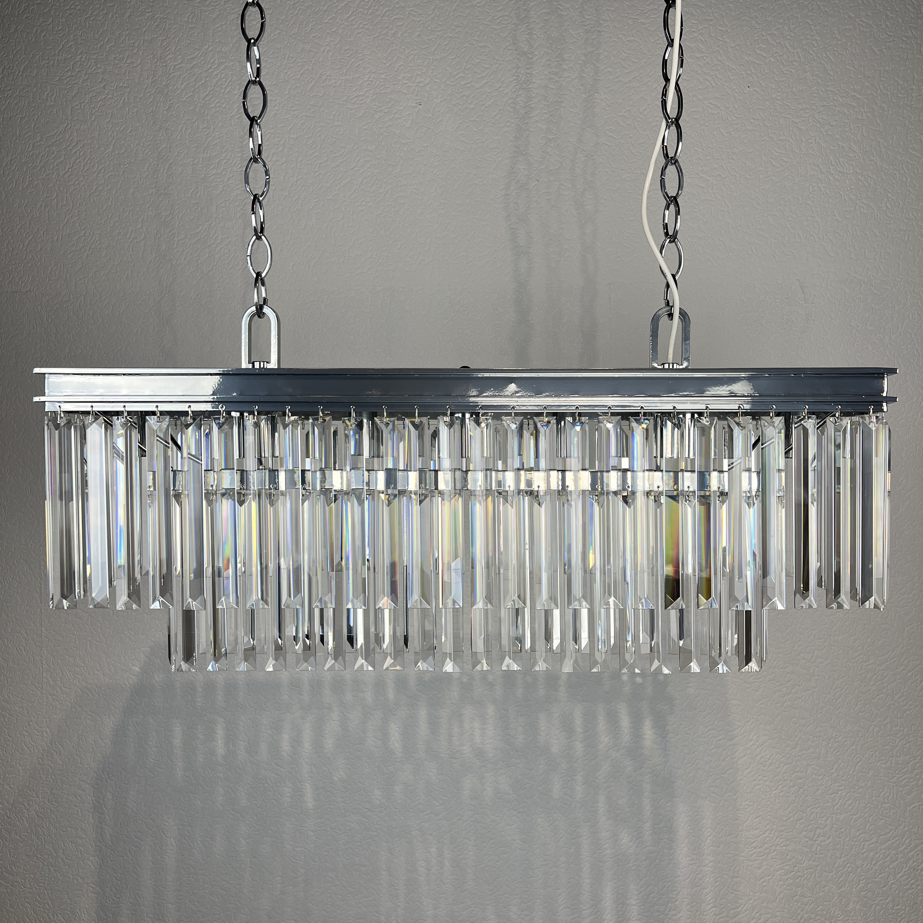 Подвесная люстра RH 1920S ODEON CLEAR GLASS FRINGE chrome 94*47*47 см, 8*E14*40W, ImperiumLoft 40.1536, Хром