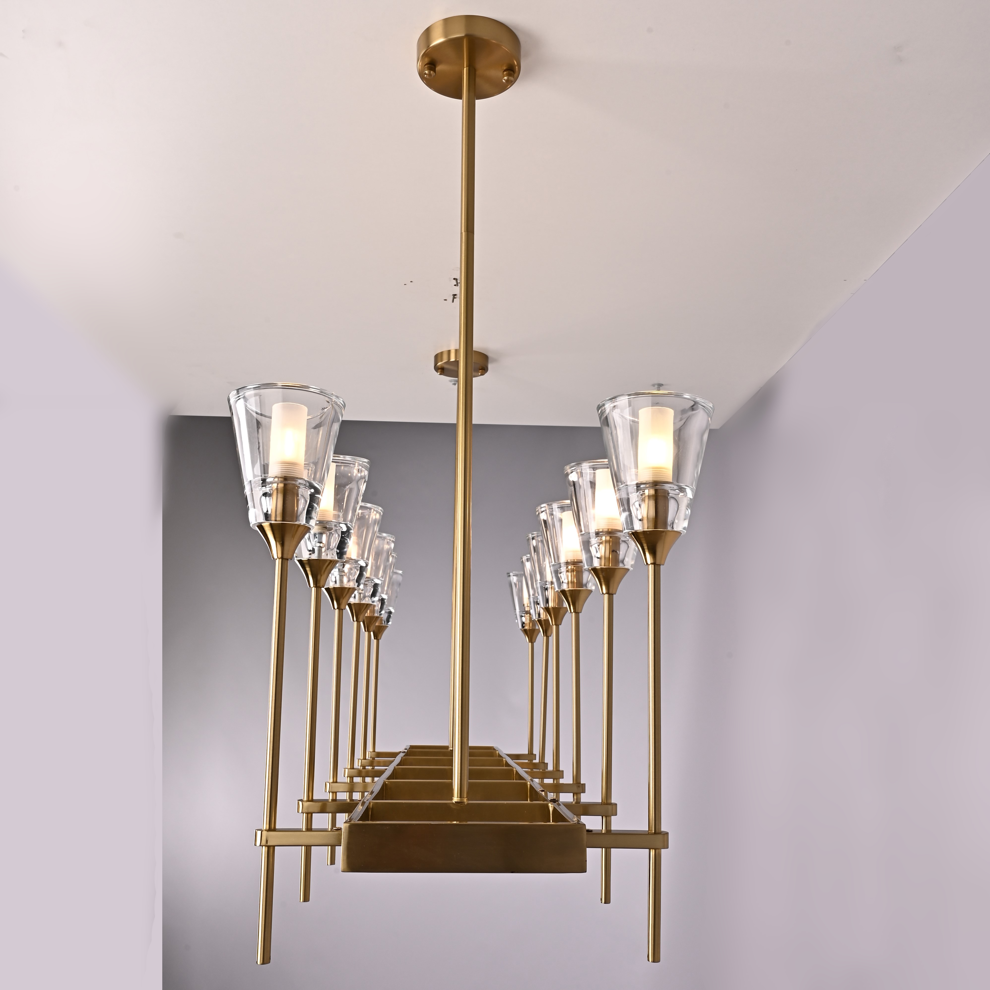 Люстра на штанге TORCHE DE VERRE Linear Chandelier 12 139*45*50 см, 12*G9*40W, ImperiumLoft 40.1548, Латунь