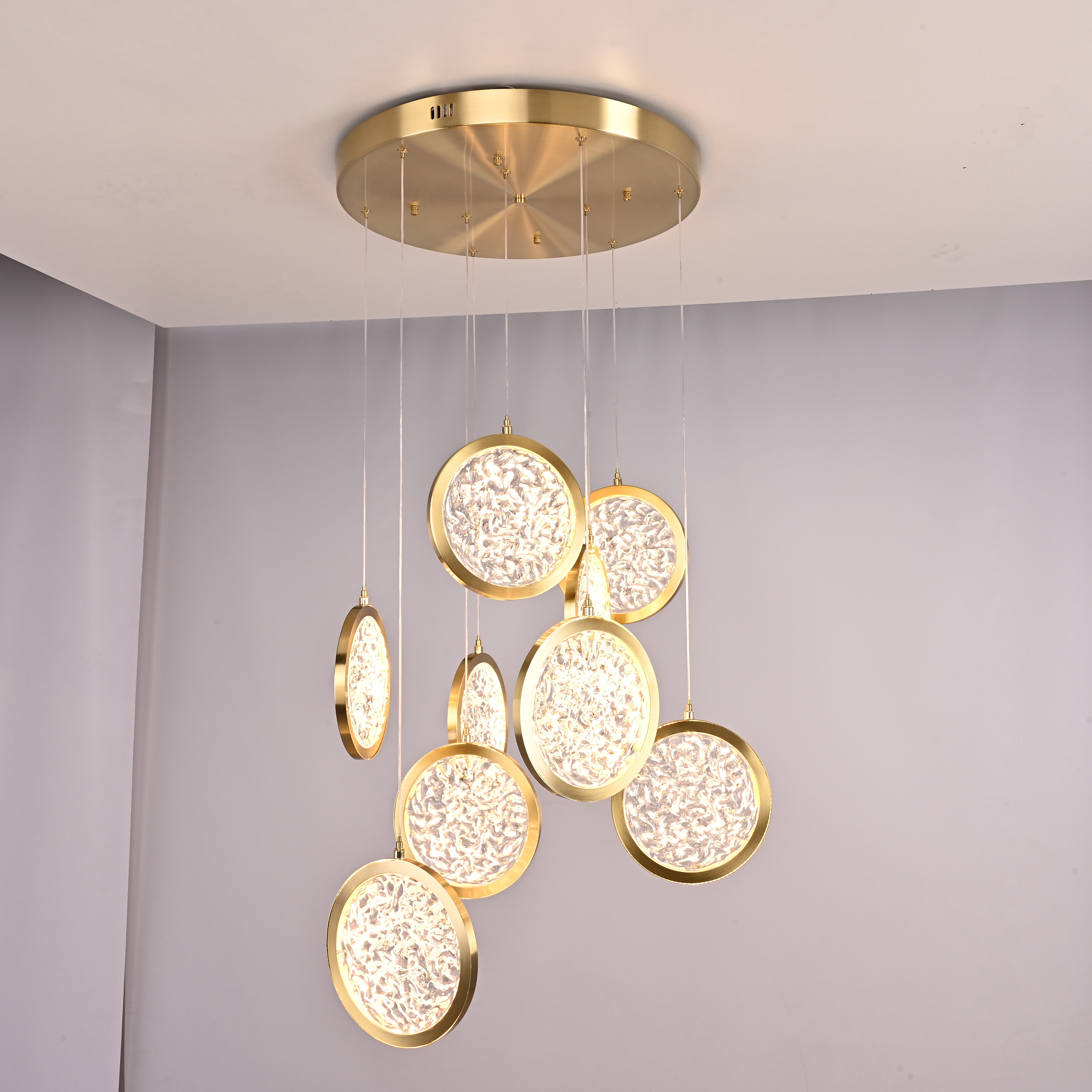 Дизайнерская подвесная люстра ЛУНА lighting collection D50 76*15*15 см, 9*LED*10W, 3000K, ImperiumLoft CAMEO01, Золотистый