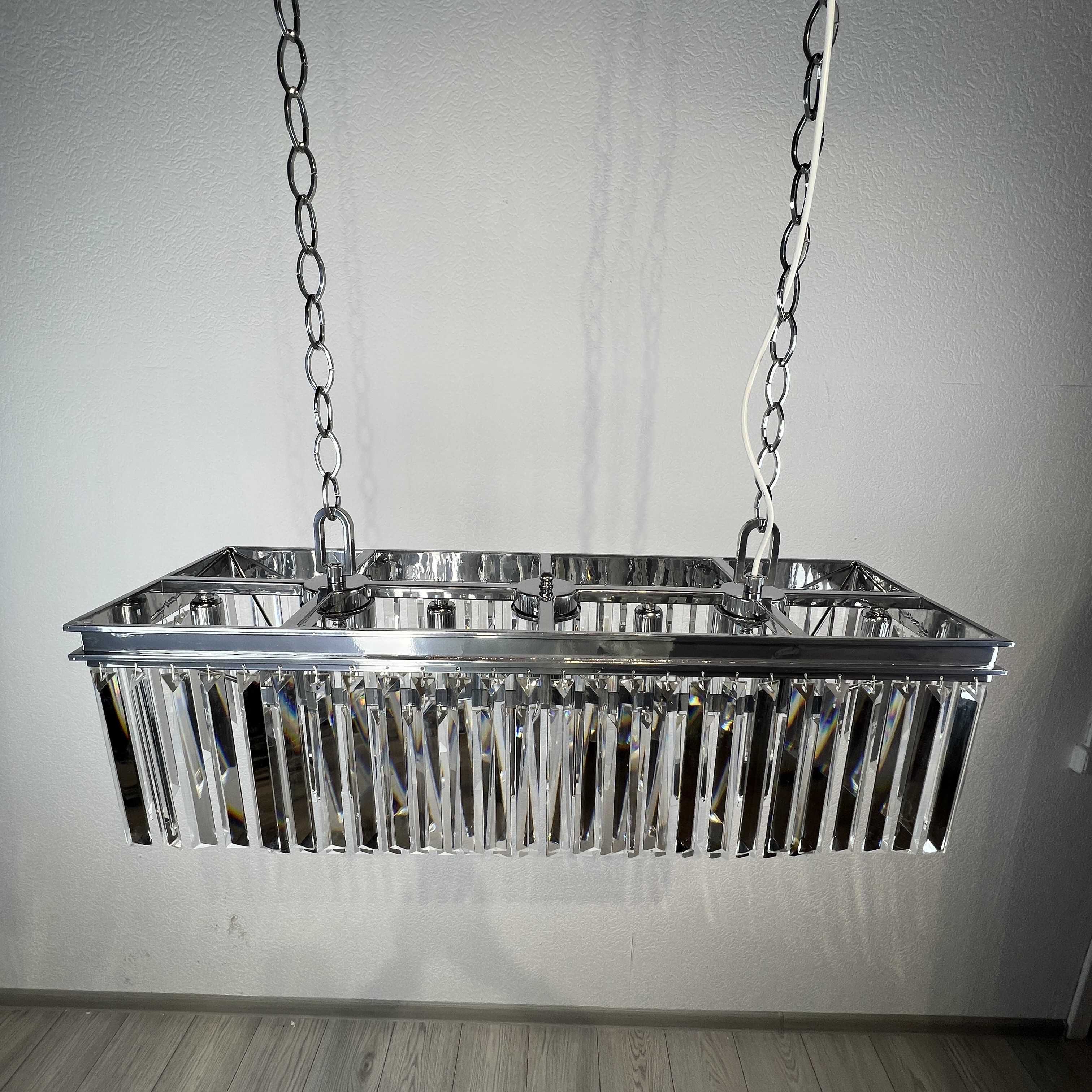 Подвесная люстра RH 1920S ODEON CLEAR GLASS FRINGE chrome 94*47*47 см, 8*E14*40W, ImperiumLoft 40.1536, Хром