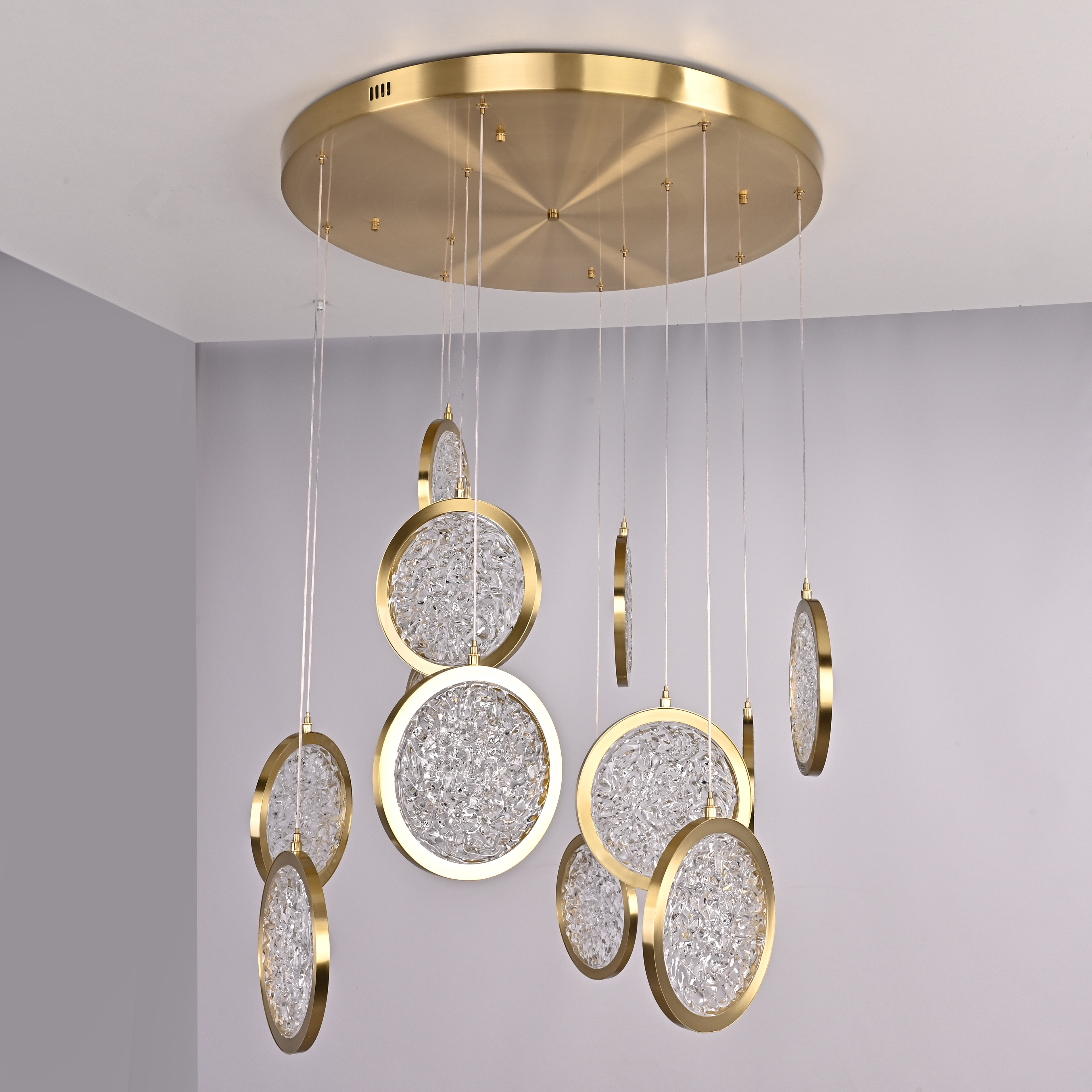 Дизайнерская подвесная люстра ЛУНА lighting collection D70 77*20*20 см, 12*LED*10W, 3000K, ImperiumLoft CAMEO01, Золотистый