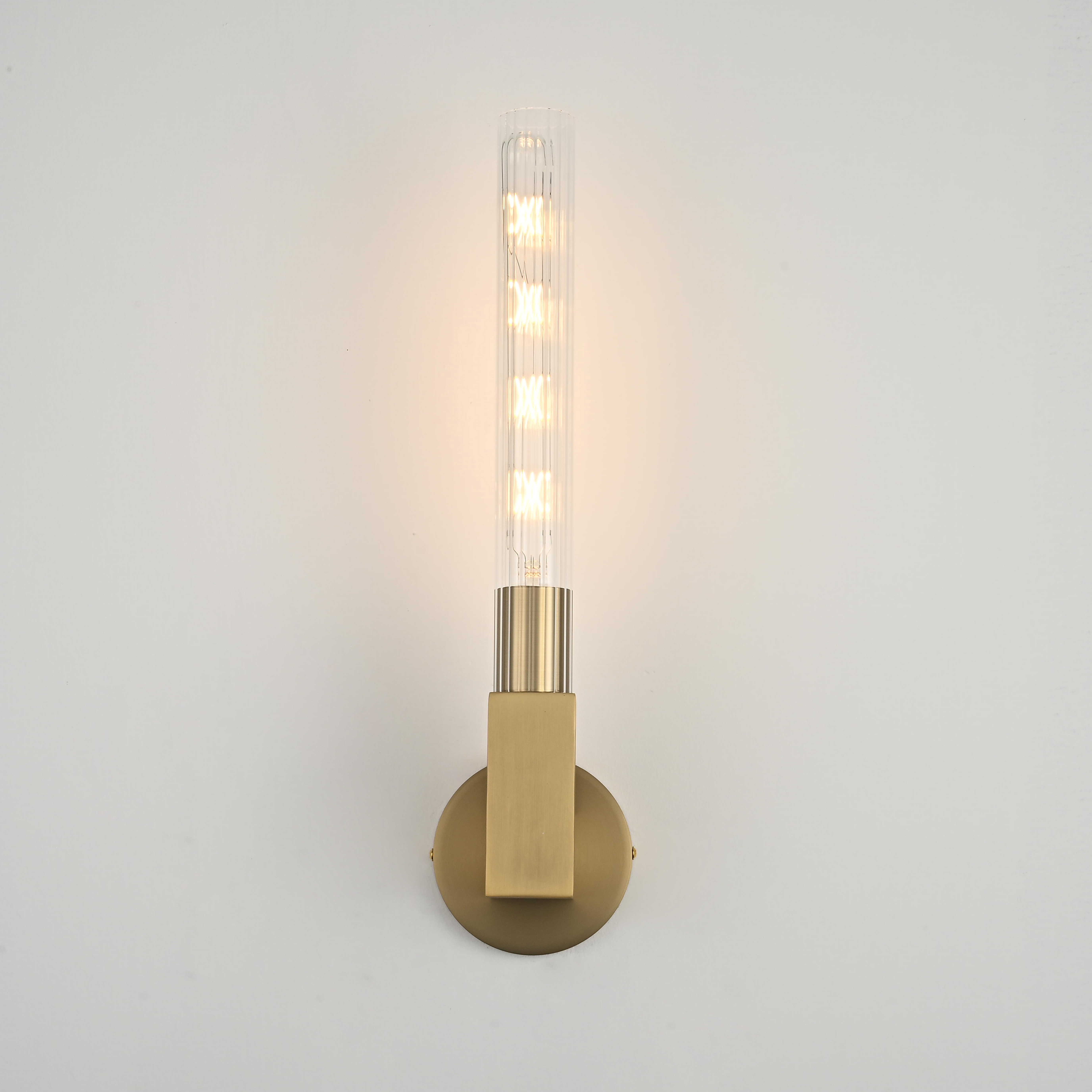 Бра CANELLE wall lamp SINGLE Sconces 11*11*48 см, 1*E27*60W, ImperiumLoft 44.319, Латунь