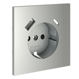 Накладка для розетки с заземлением и защитными шторками, с USB A+C, сталь Voltum S70 VLS001005, Пластик Soft touch
