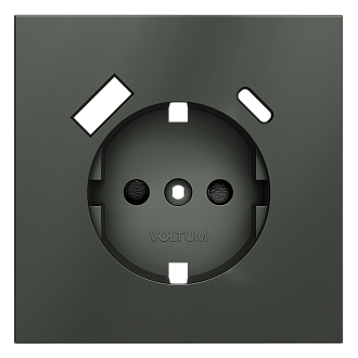 Накладка для розетки с заземлением и защитными шторками, с USB A+C, титан Voltum S70 VLS001006, Пластик Soft touch