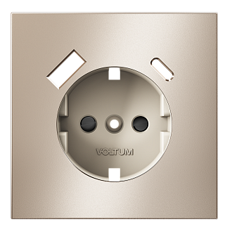 Накладка для розетки с заземлением и защитными шторками, с USB A+C, S70 Metal, платина Voltum VLSM001010