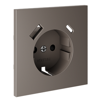 Накладка для розетки с заземлением и защитными шторками, с USB A+C, S70, капучино Voltum VLS001014
